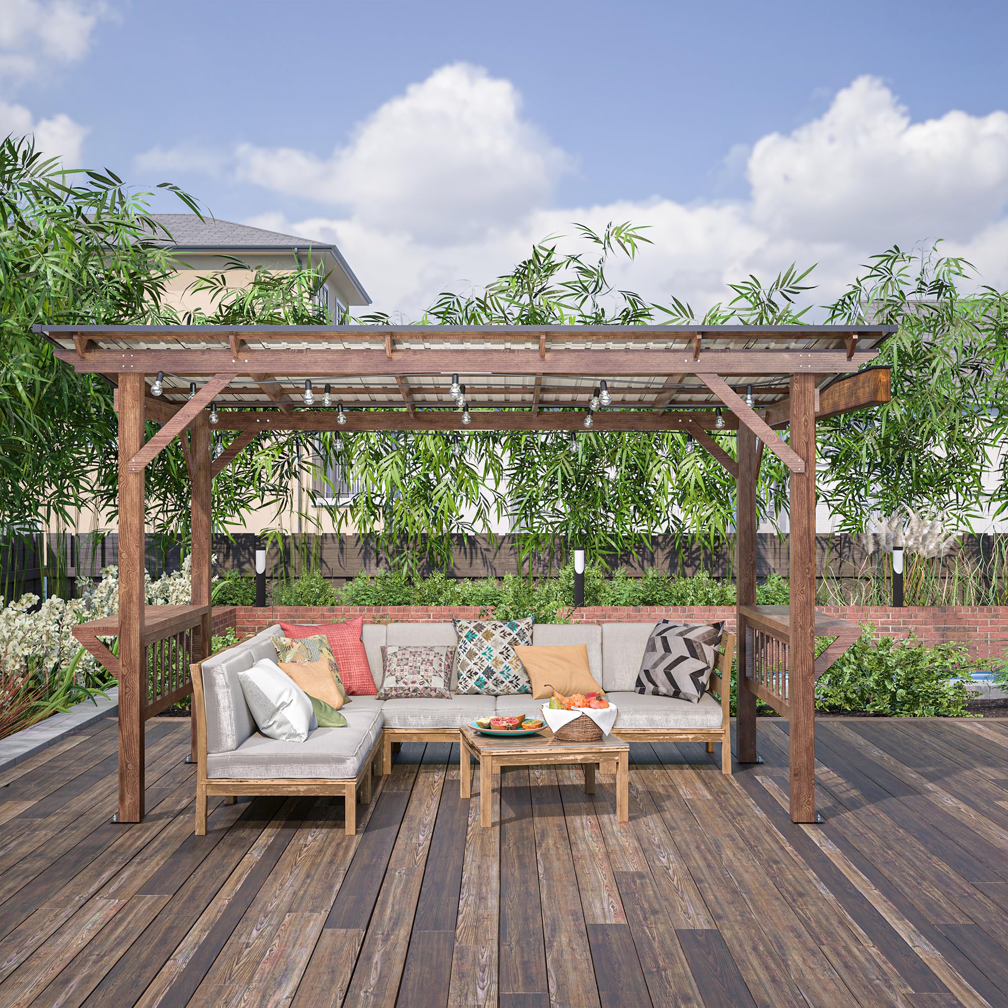 カリフォルニア　パティオ Amazon.com : KEIKI 13' x 6.5' Wooden Grill Gazebo Metal Roof