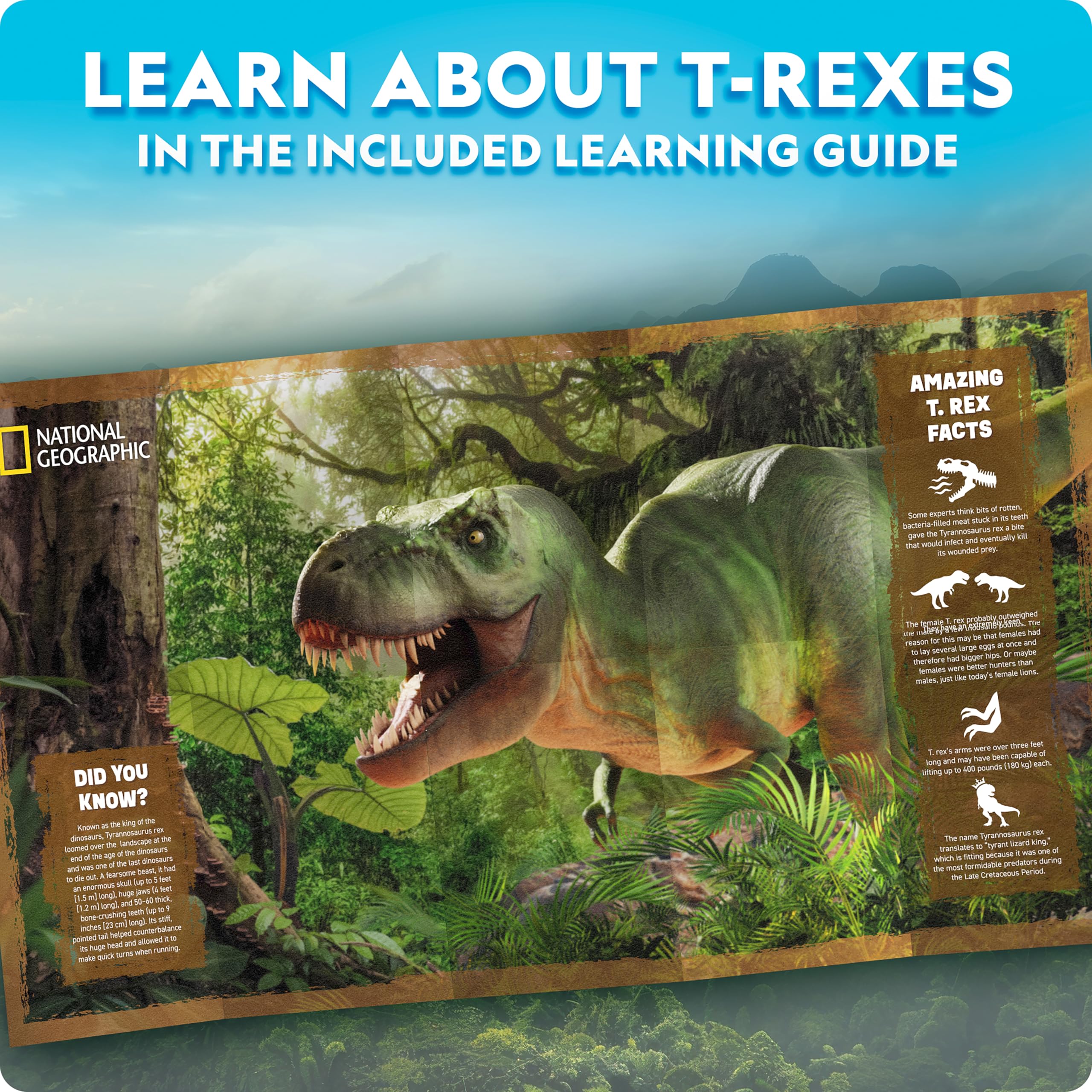 National Geographic Kit Dinosauro T-Rex Motorizzato 3D | Puzzle 3D In Legno Da 50 Pezzi Con Base Luminosa A 8 Colori, Modellino Da Costruire - 2