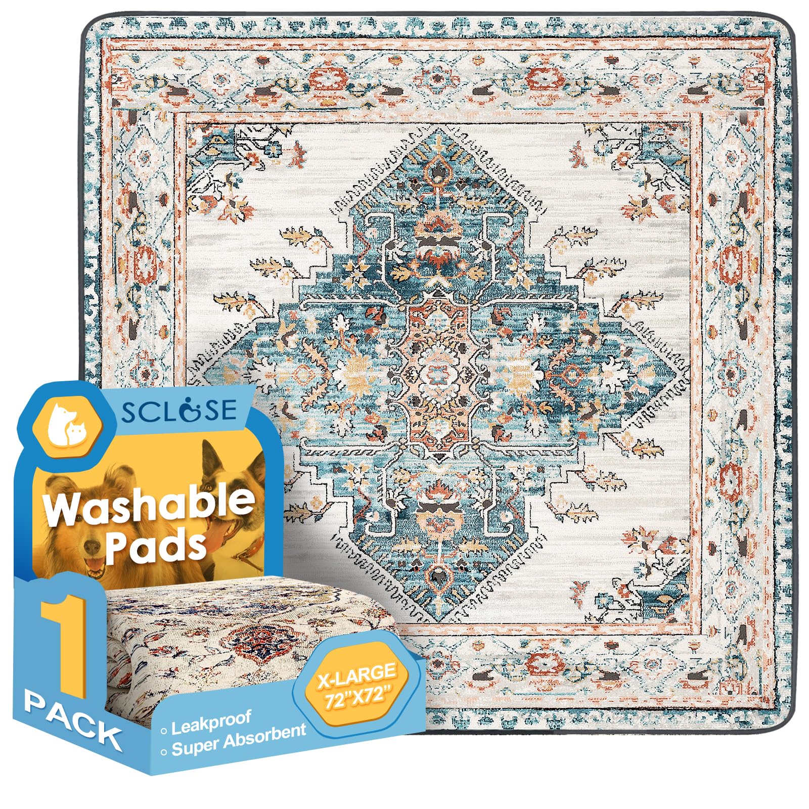 SCLOSE Washable Pee Pad for Dogs Extra Large, 72" x 72" Reusable Puppy Pads Waterproof Dog Rugs, Super Absorbent, Leakproof, Dog Crate Pad, Playpen