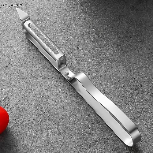 Miniatura 6 de Juego de 3 piezas de cocina con mango de acero inoxidable, rallador y pelador de doble cara, pelador y pinza de pelo de cerdo.