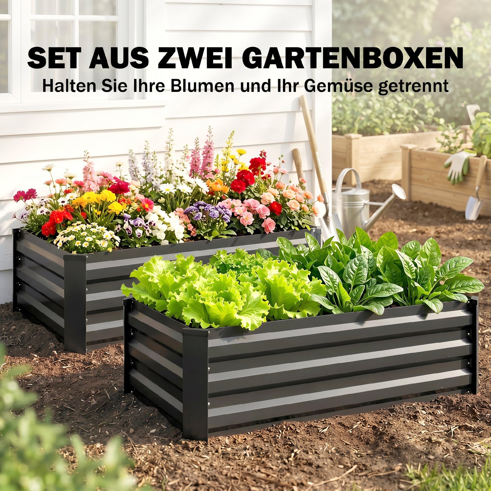 Outsunny Hochbeet 2er-Set Pflanzkasten rostfrei 100 x 60 x 30 cm Dunkelgrau