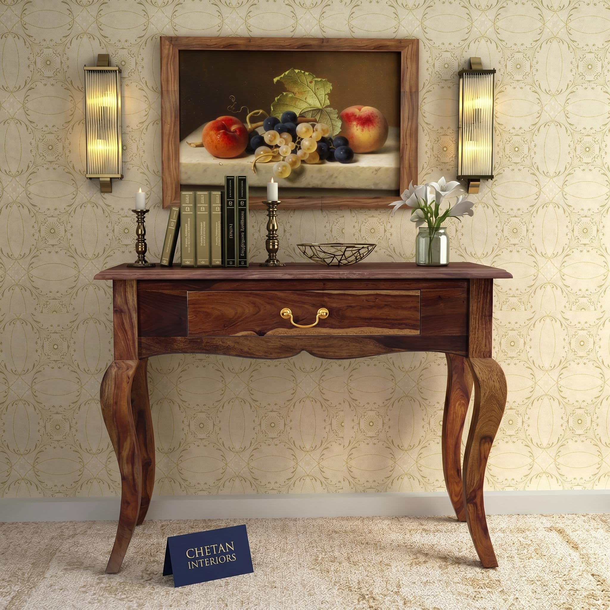 Chetan Interiors Solid Sheesham Wood Console Table for Living Room Furniture | Hallway Enteryway Console for Home and Office (Natural Brown)-image-26
