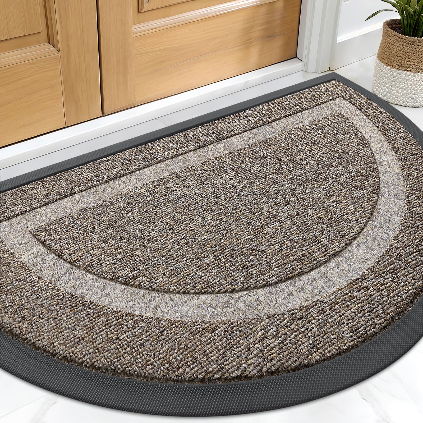 OLANLY Half Circle Front Door Mat Outside 71x23 All-Season Rubber Doormat