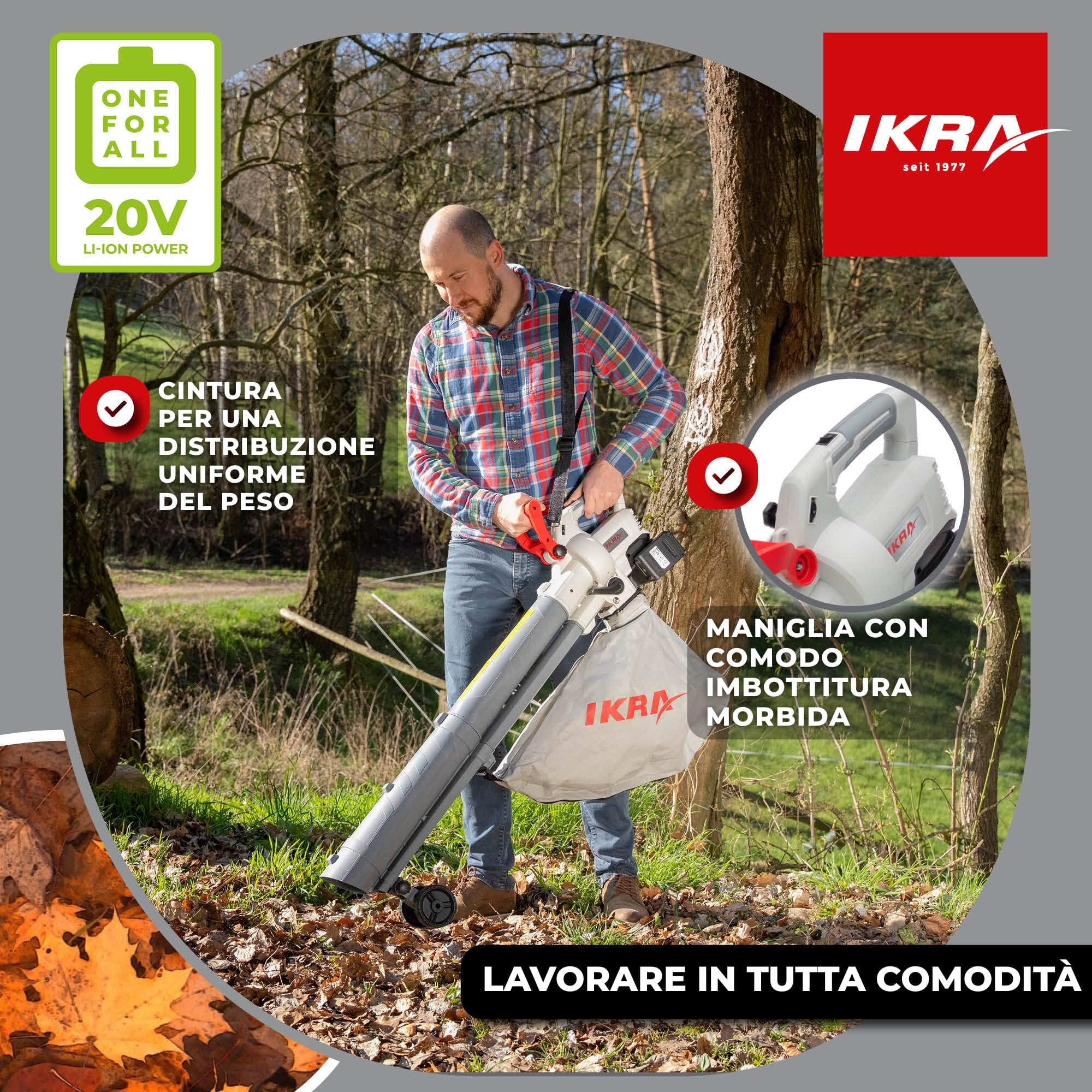 IKRA 3in1 aspiratore soffiatore a batteria IALS 2-20 con 2 batterie ricaricabili e doppio caricabatterie rapido
