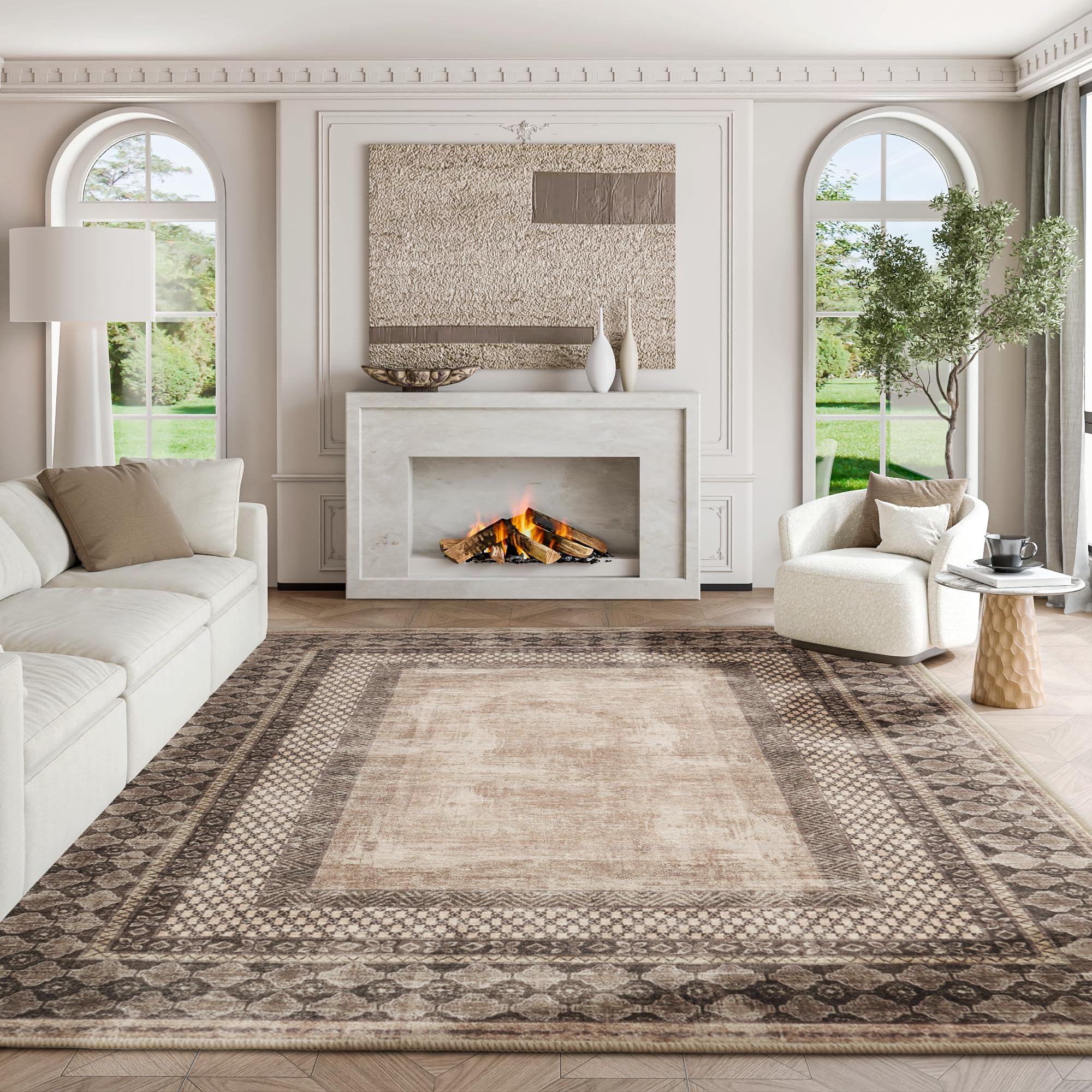 Amazon.com: NICETOWN 8x10 Ultra-Thin Brown Oriental Rug for