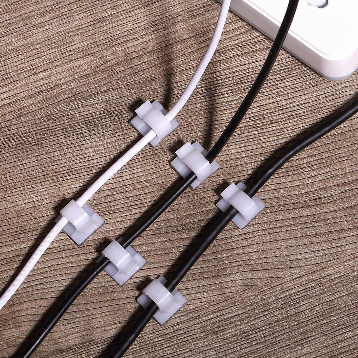 50Pcs Adhesive Cable Management Clips, Self Adhesive Holder Cable Clips for Desk, Wall Wire Management, Christmas Lights, Decorations Hanging (Transparent)