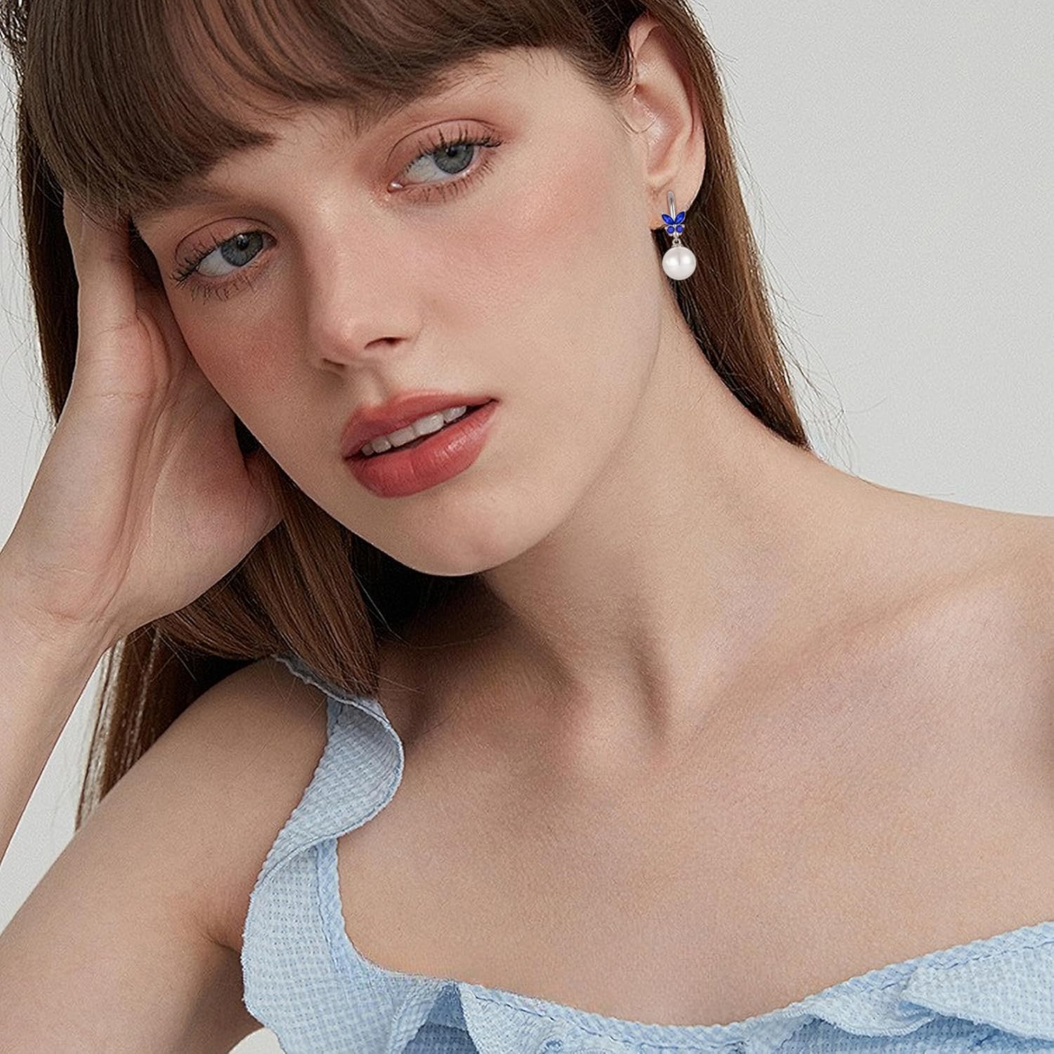 Pearl Hoop Huggie Earrings 925 Sterling Silver Butterfly Drop Dangle Earrings Birthstone Jewelry for Women