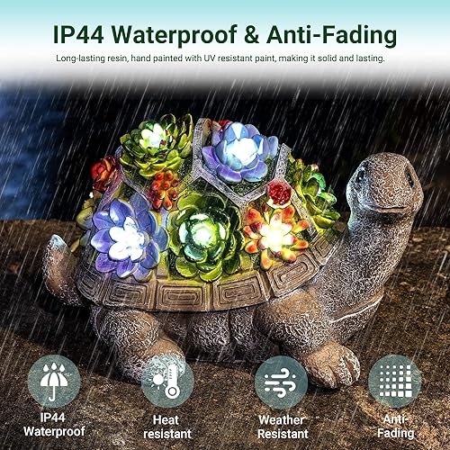 Miniatura 7 de GIGALUMI Estatuas solares de jardín con figuras de tortuga para exteriores, decoraciones de patio al aire libre, decoración de jardín, regalos
