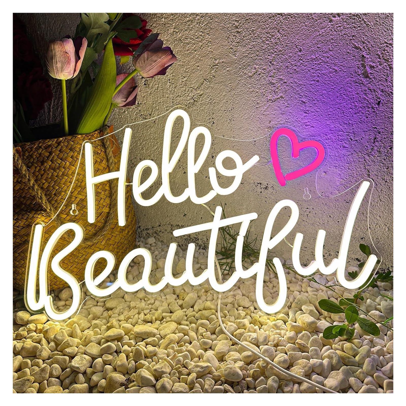 LEMST Signs Lamp Hello Beautiful Neon Signs, USB Powered Neon Lights Light Aesthetic Home Art Personality Wall Decor Lamp 24cmx41.91cm