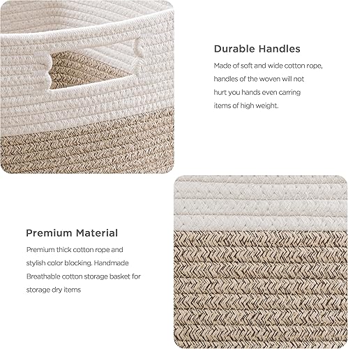 Miniatura 3 de UBBCARE Juego de 4 cestas de almacenamiento de 11 x 10.5 x 10.5 pulgadas, cesta de cuerda de algodón para estantes, juguetes, libros, cubos de