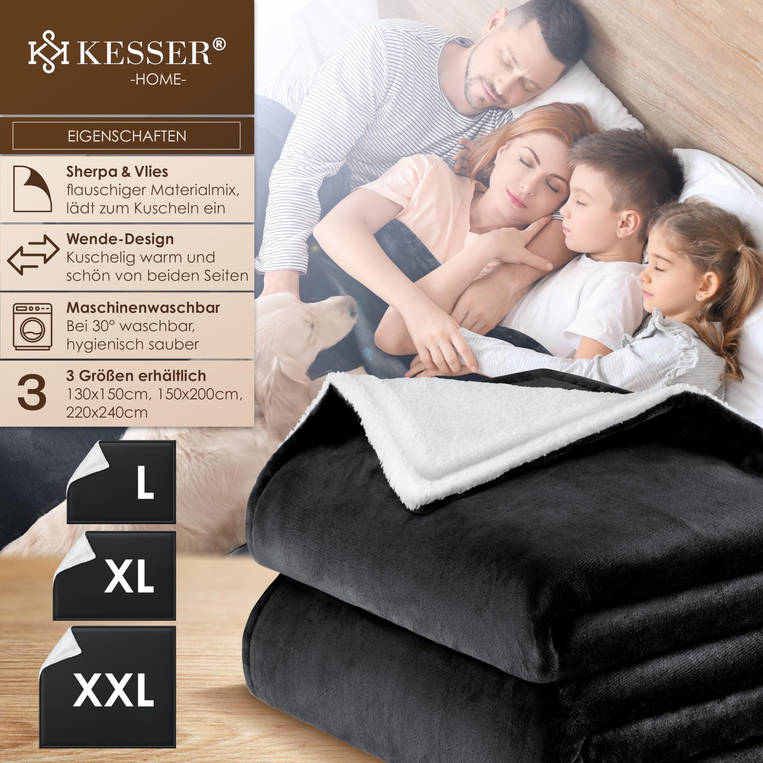 KESSER® Manta mullida de Sherpa, Muy Suave y cálida, de Franela de Forro Polar, Resistente a Las Arrugas y antidecoloración como Manta de sofá, Manta de sofá o Colcha