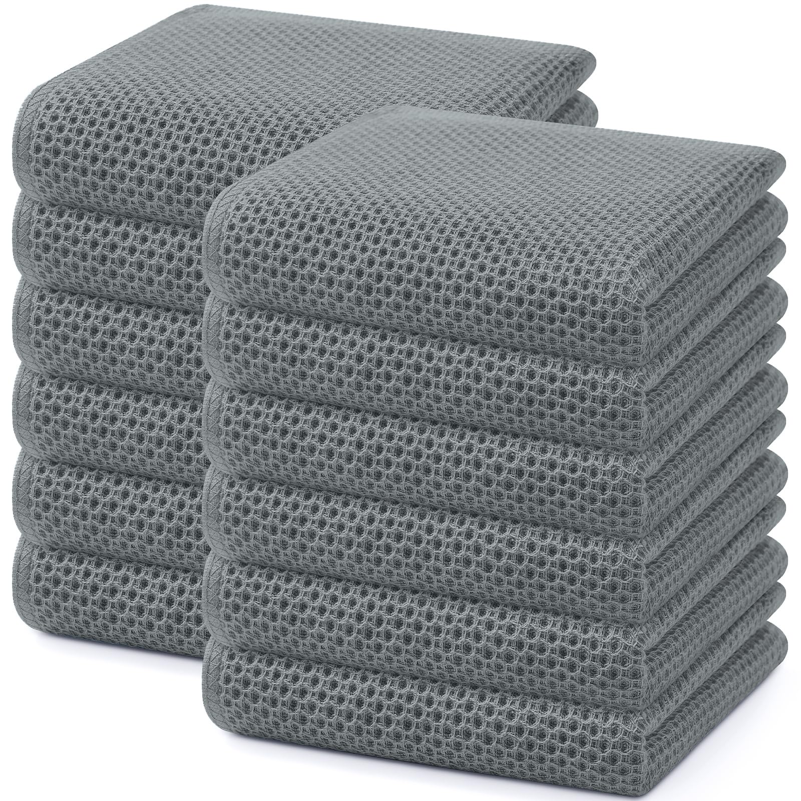 Homaxy 100% Cotton Waffle Weave Kitchen Dish Towels 12-Pack, Grey
