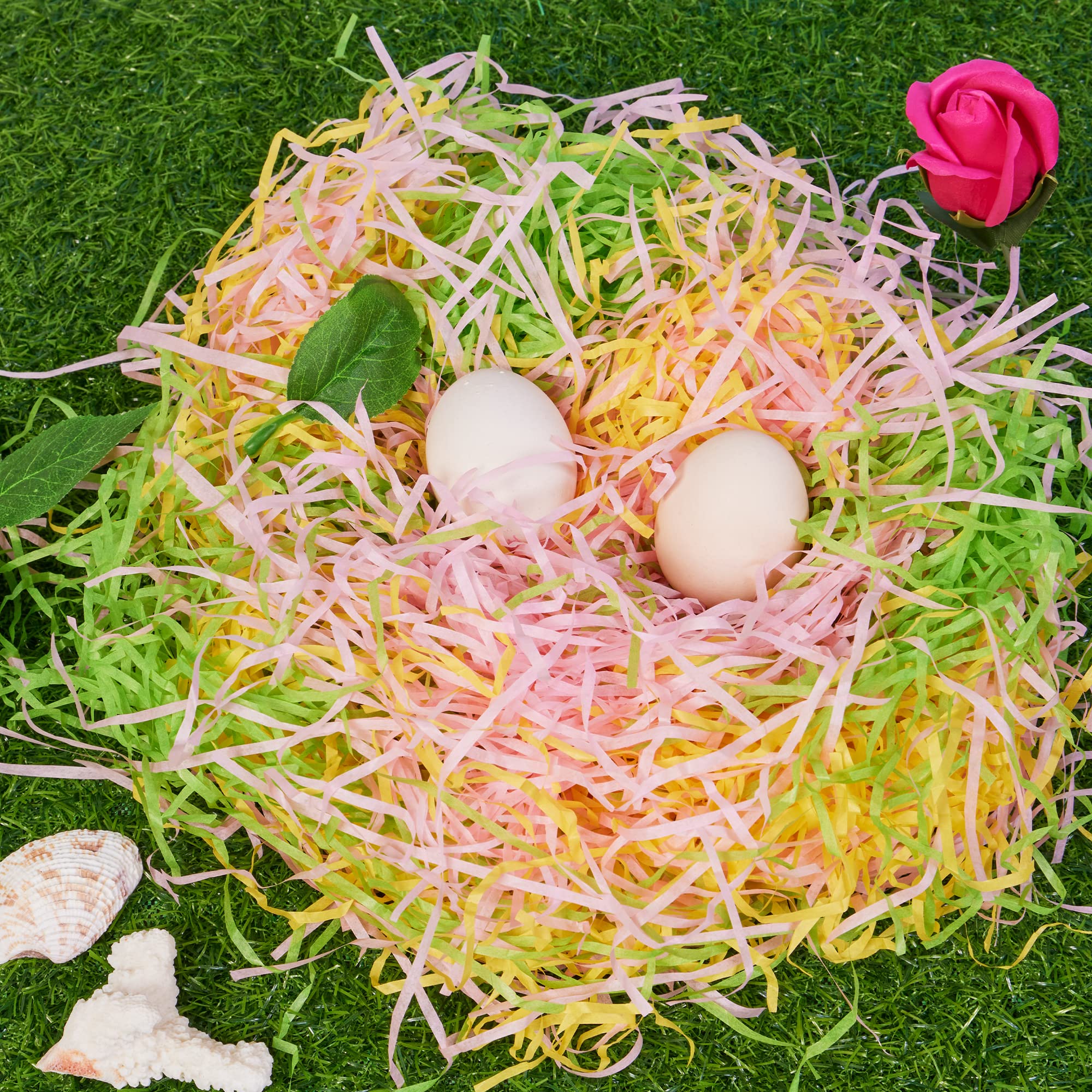 JOYIN 280g Raffia Hamper Shreds, Recycling Shred Papier (Rosa, Gelb und Grün), Oster Gras Seidenpapier Fülstoff für Oster Party Osterest Osterei Dekoration