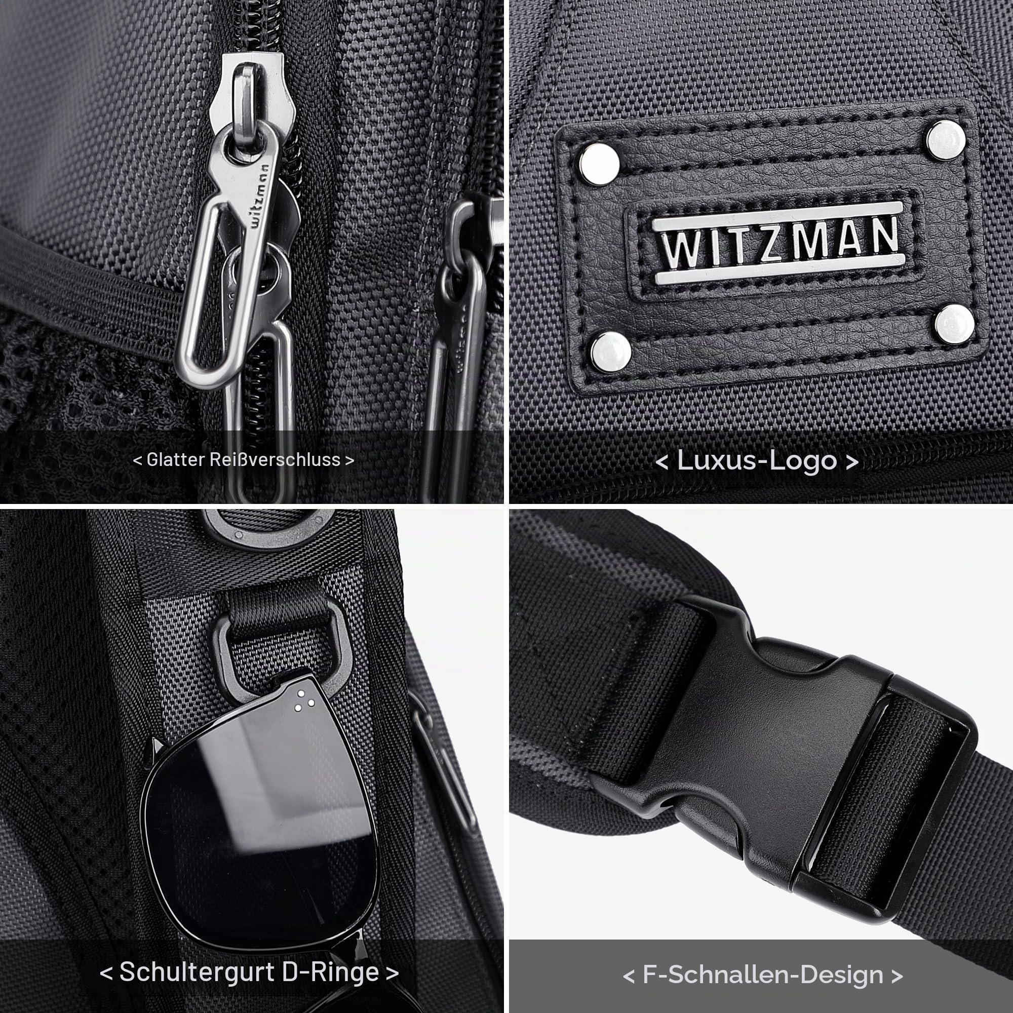 WITZMAN Umhängetasche für Herren 19L Reise Sling Bag mit USB-Ladeport