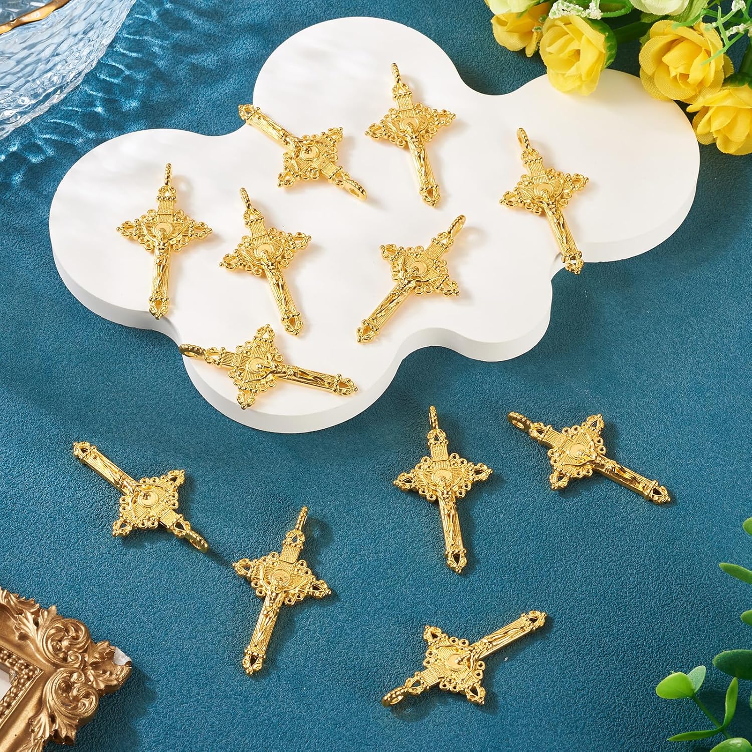 Pandahall 20pcs Tibetan Style Crucifix Cross Pendant Charms for Rosary Holy Beads Necklace Jewelry Making Golden Color 50x28x3mm Hole: 3mm - Image 5