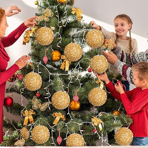 Vista 52 de Lyrow Juego de 24 adornos de bolas de Navidad con purpurina de 4 pulgadas, bolas de Navidad a granel, adornos colgantes de espuma de lentejuelas