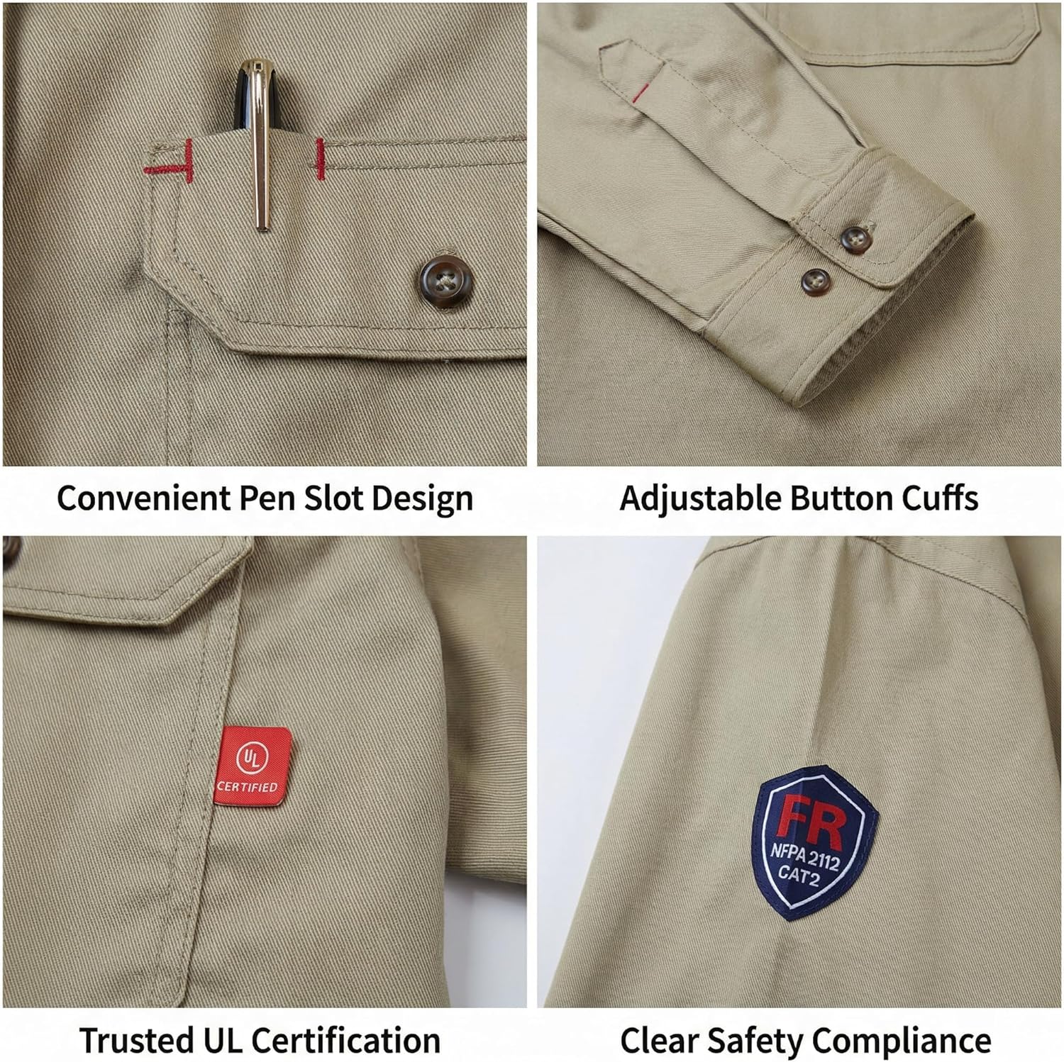 FR Shirts for Men 6.5oz Welding Shirt Flame Resistant NFPA2112 Fire Retardant Long Sleeve Work Shirts