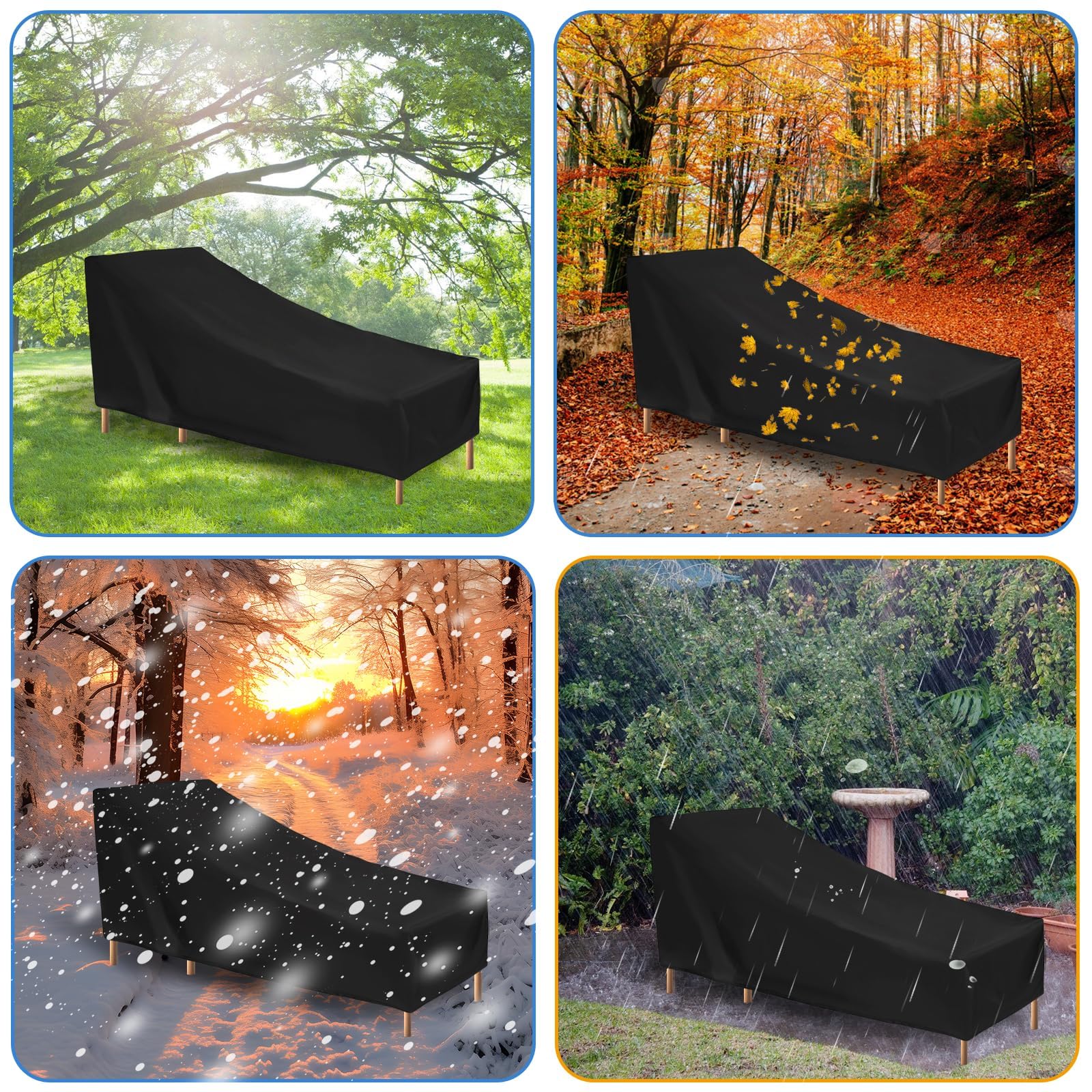 Lot de 2 housses de protection pour chaise longue - Résistante aux intempéries - 210 x 75 x 80/40 cm - Tissu Oxford 210D - Coupe-vent - Imperméable à la poussière - Résistant aux UV - Pour chaise