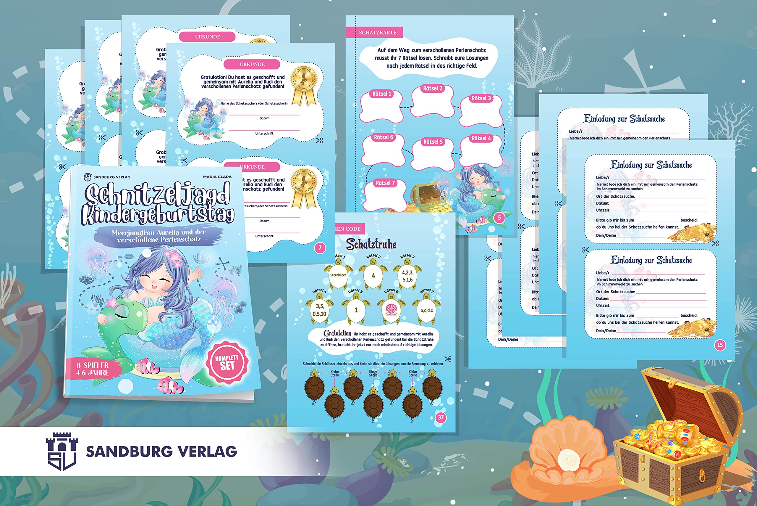 Schnitzeljagd Kindergeburtstag: Meerjungfrau Aurelia und der verschollene Perlenschatz - Komplett Set für 4-6 Jahre
