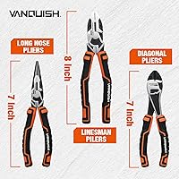 Vista 2 de VANQUISH Juego de 3 piezas: Juego de herramientas de corte diagonal de mandíbula de alambre, punta larga y alicates Linemans (3192)