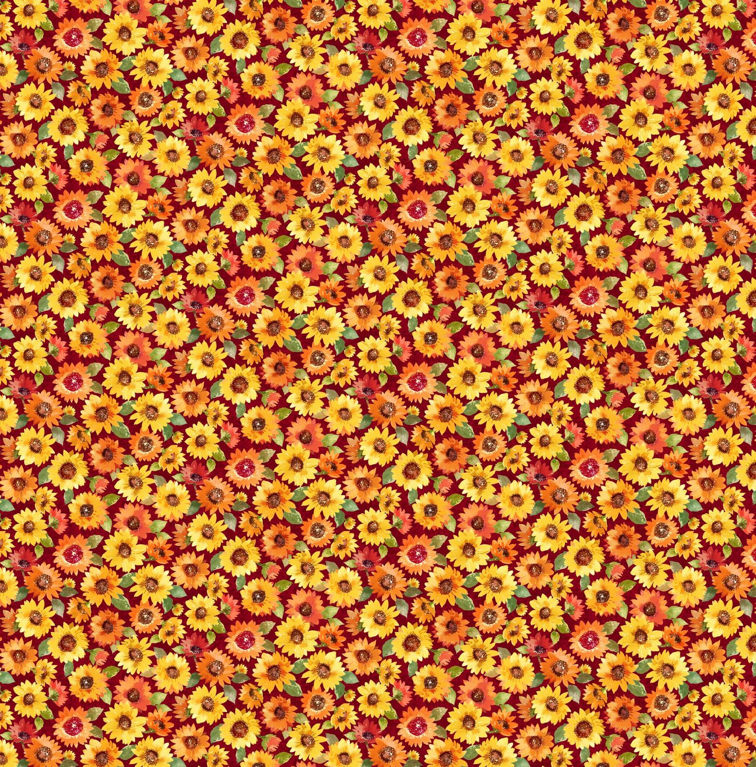 Michael Miller Mini Sunflowers, Wine 15 Yard Bolt