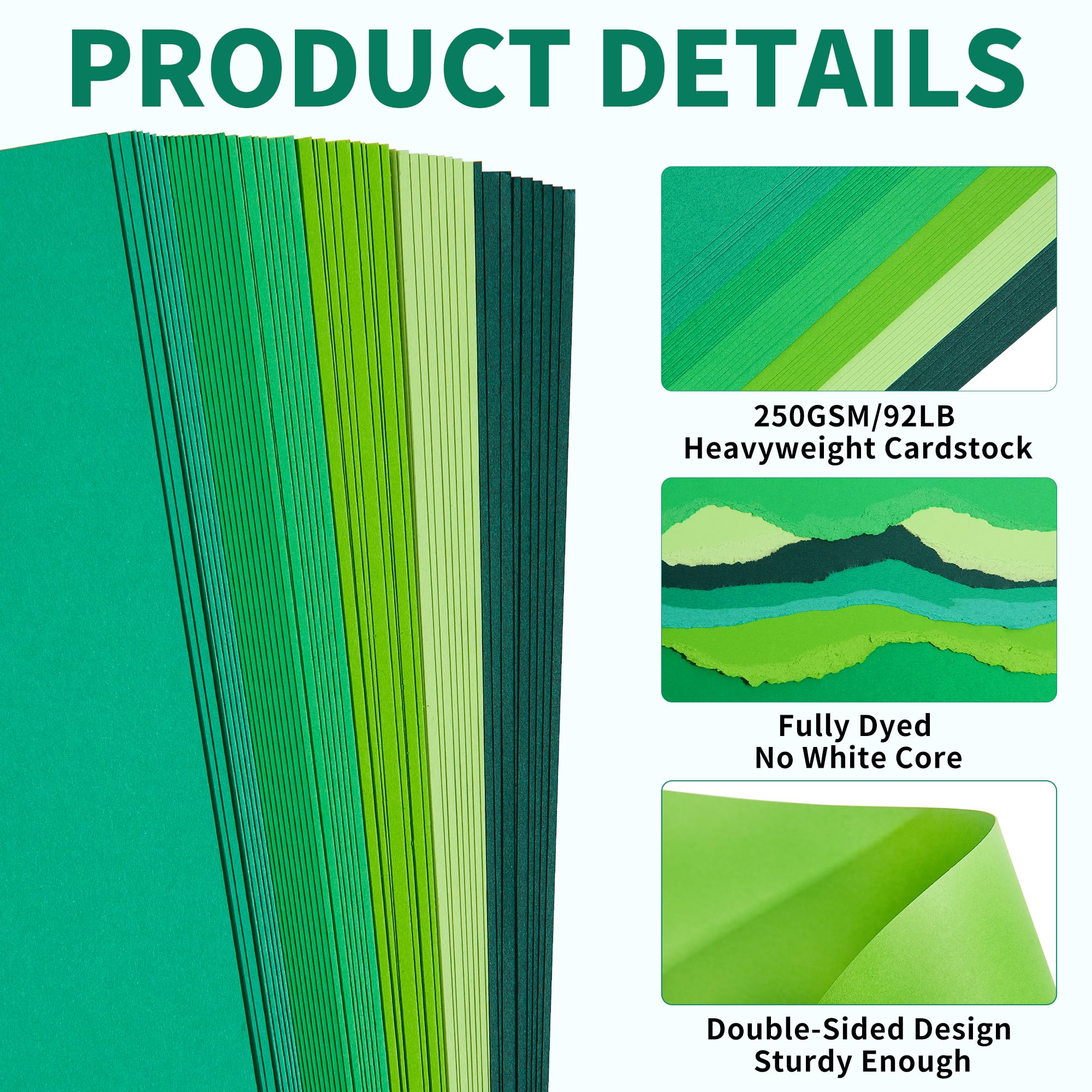 Cartone Toni Verdi 60 Fogli 6 Colori Verde Formato A4 Carta da Cartone 250gsm/92lb Cartone Pesante per Stampante, Creazione di Cartoline, Artigianato DIY, Scrapbooking