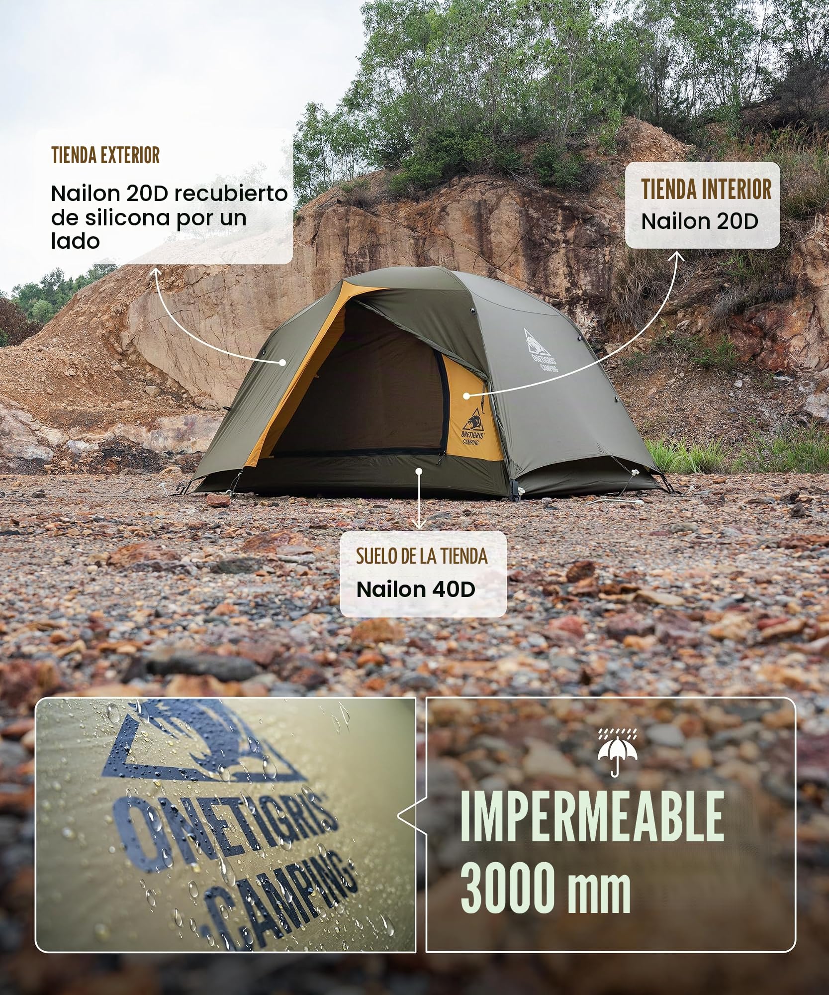 OneTigris Stella - Mochila para tienda de campaña, ligera, 3000 mm, resistente al agua, 4 estaciones, tienda de campaña para exteriores, senderismo, montañismo