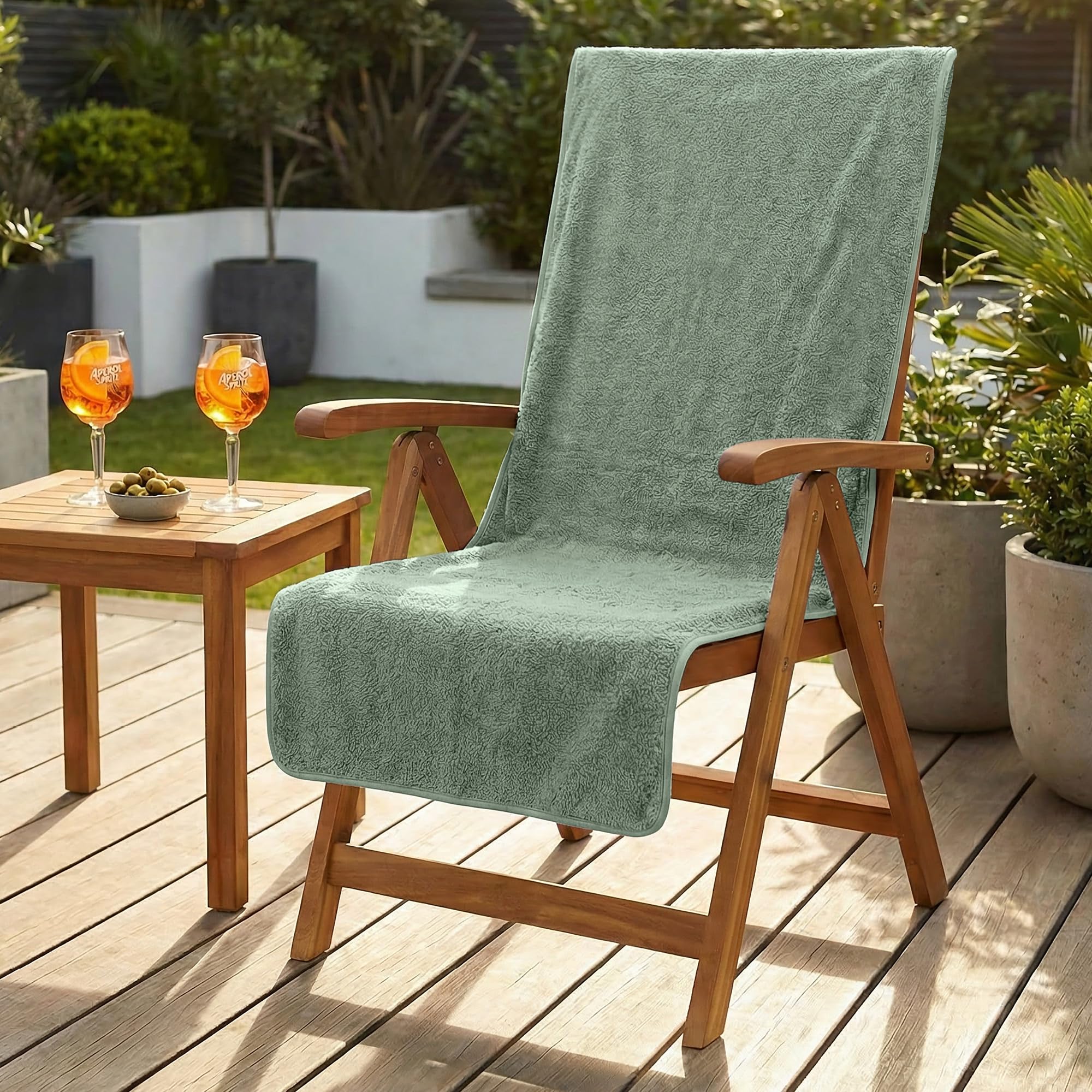 LAYNENBURG Premium Frottee Schonbezug für Gartenstuhl - 100% Baumwolle - Oeko-TEX 100 - Handtuch-Bezug Hochlehner - Stuhl-Bezug mit Umschlag für Camping-, Liege-Stuhl (65x130 cm grün)