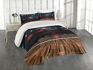 Ambesonne Teen Room Coverlet, Professional Basketball Arena Stadium Before The Game Championship Sports Image, 3 Piece Decorative Quilted Bedspread Set with 2 Pillow Shams, Queen Size, Dark Brown