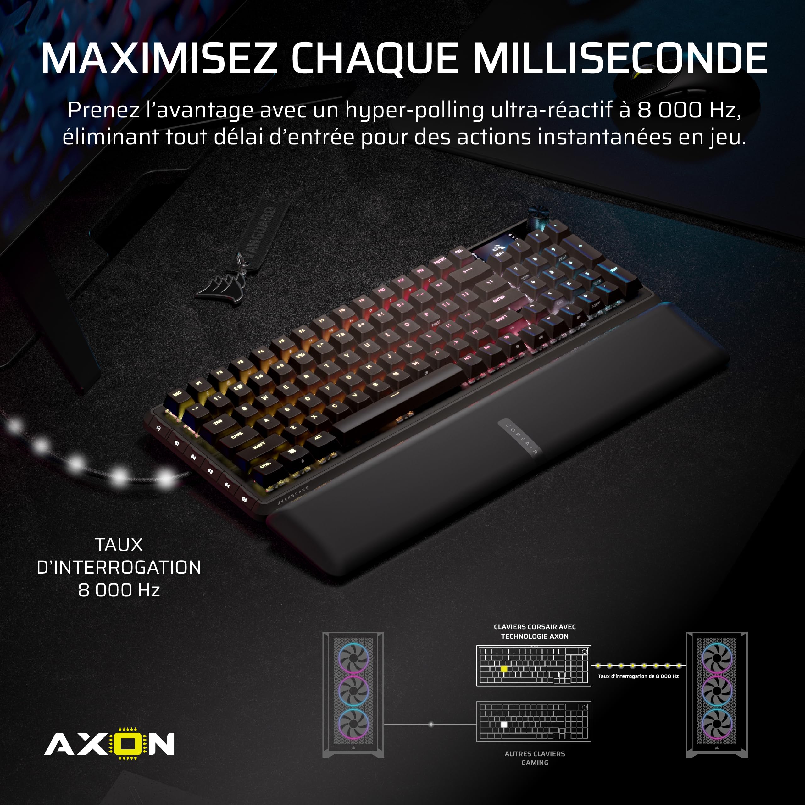 Corsair Vanguard Pro 96 Hall Effect Clavier de Jeu Mécanique Filaire Noir | AZERTY FR, 96%, MGX Hyperdrive Commutateurs, Interrogation 8 000 Hz, Rapid Trigger, Stream Deck Virtuel, SOCD Flashtap