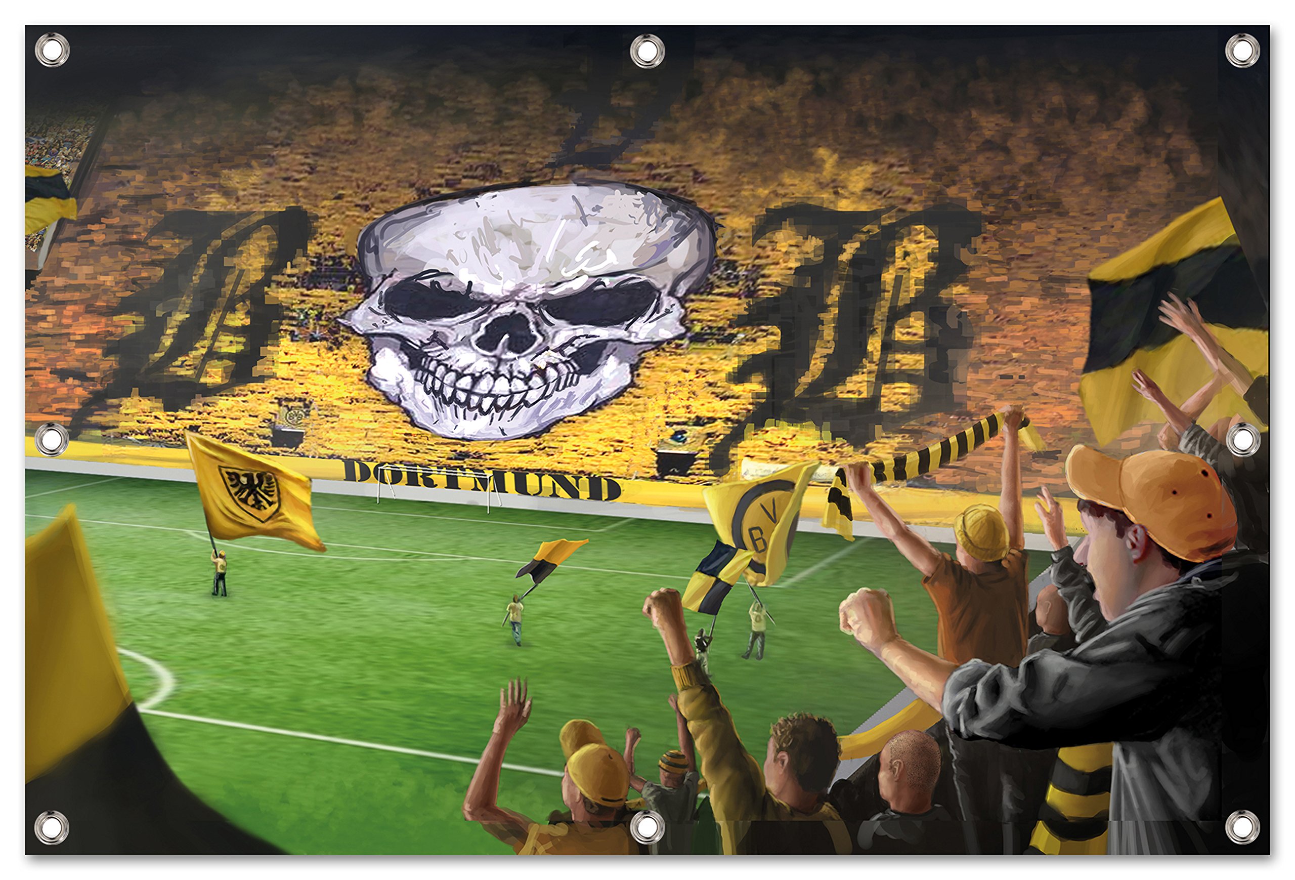 Ultras Dortmund Stadion Bild auf PVC Plane / PVC Banner inkl Ösen, Maße: 120x80 cm