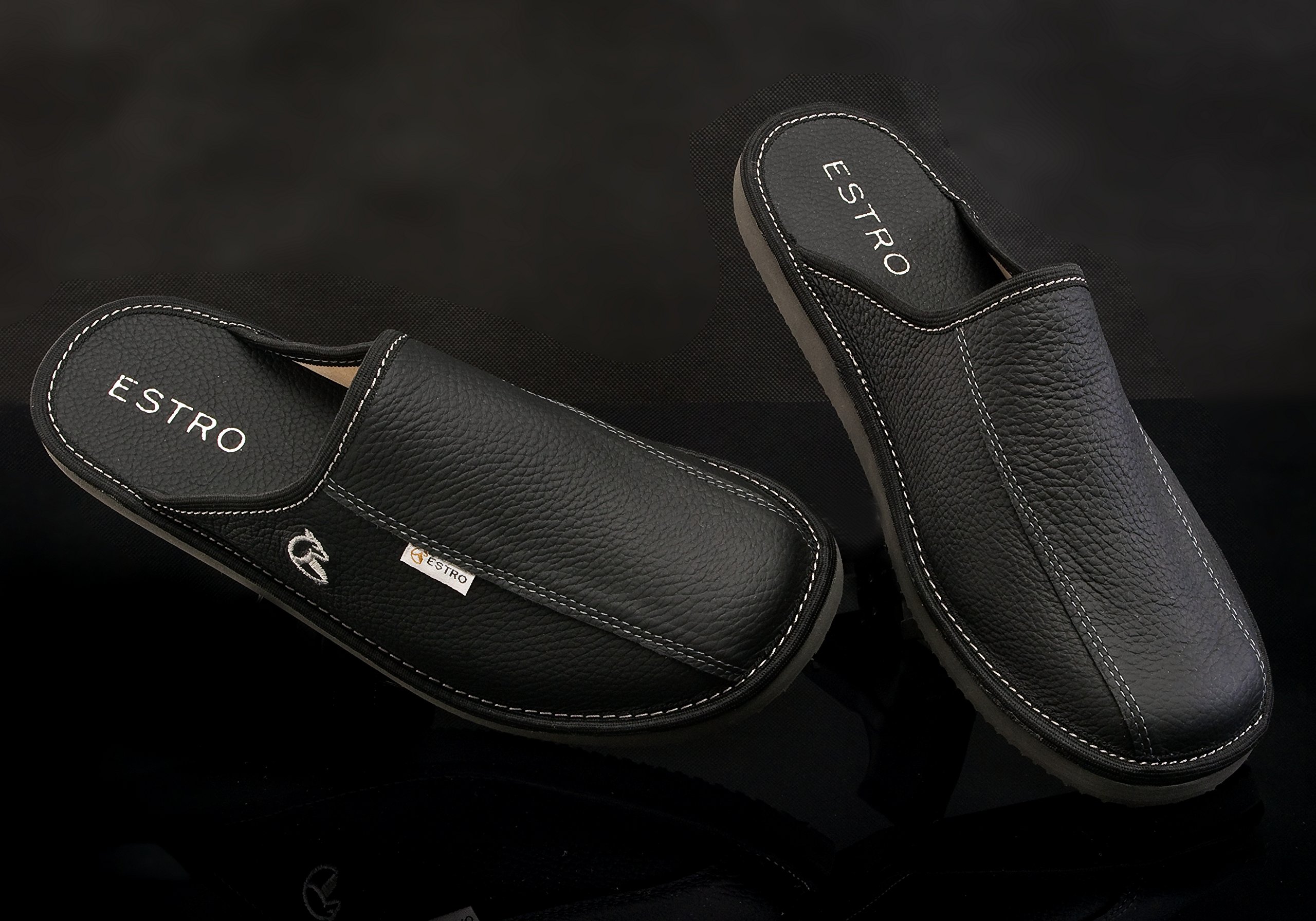 ESTRO Męskie Pantofle Skórzane Kapcie Męskie z Podeszwą Memory Foam RUST