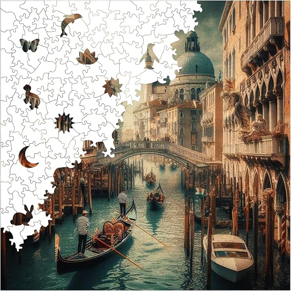 Ahşap Puzzle Yetişkin - Venedik'Te Akşamüstü - 353 Parça, 29 x 29 cm - Yapıştırıcı Folyo Dahil - Benzersiz Şekilli Parçalar & Özel Figürler - S1-15