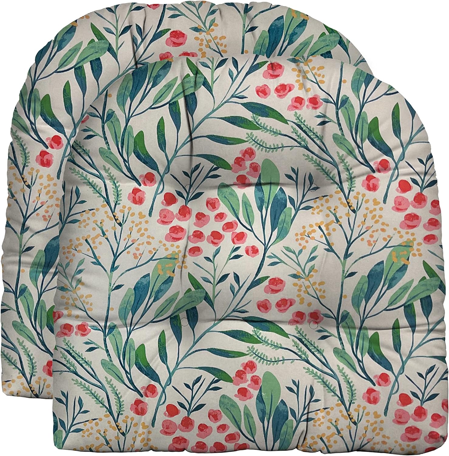RSH DECOR: Tufted U-Shape Wicker Seat Cushions Set of 2 | 19” x 19” | All-Weather Spun Fabric | Water-Resistant | Outdoor Chair Cushions for Patio Furniture | Gould Multi Green Floral