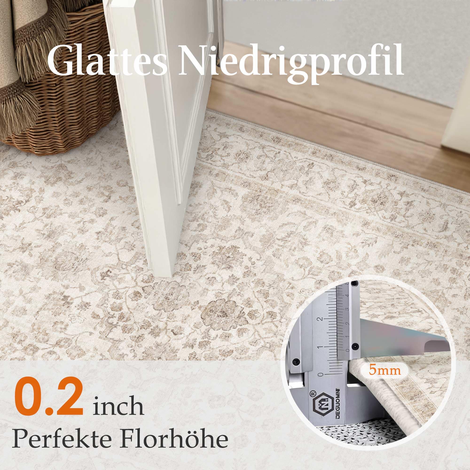 PureCozy Vintage Teppich Wohnzimmer 200x300cm Beige Waschbar Rug | Groß Teppiche,Waschbarer,Rutschfest,Weich Kurzflor,für Wohnzimmer,Schlafzimmer,Esszimmer,Büro