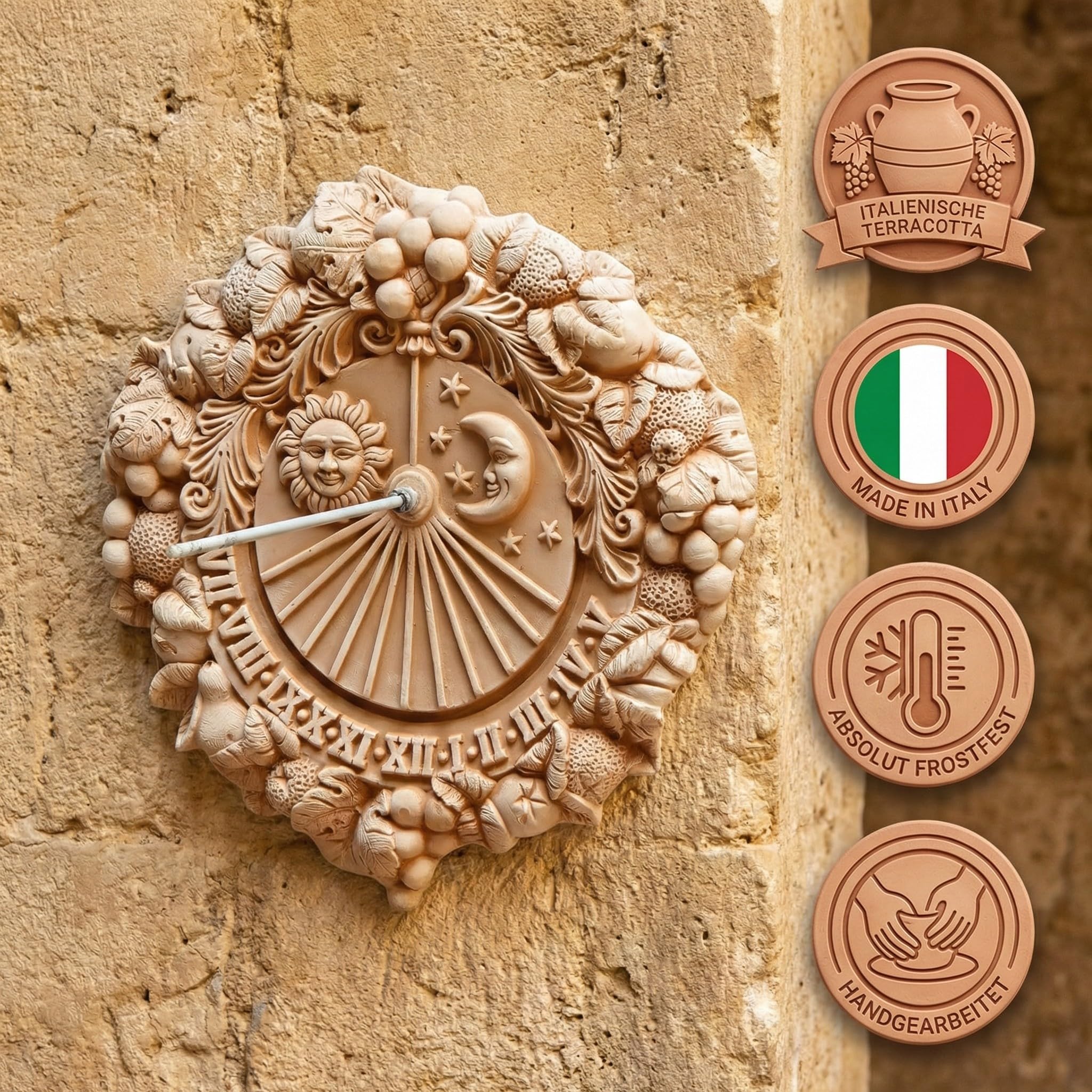 teramico Cadran Solaire Meridiana décoratif en Terre Cuite 35 cm Italienne au Gel et résistant aux intempéries Produit de qualité blumenkübelxxl