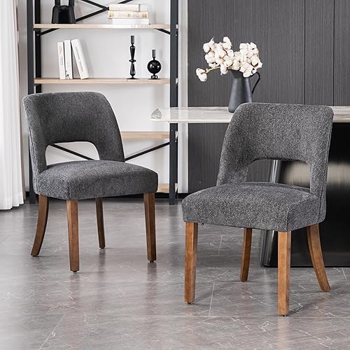 Miniatura 45 de VKNOW Juego de 6 sillas de comedor de madera, sillas de comedor tapizadas en tela modernas, sillas de cocina, silla de comedor de granja para cocina