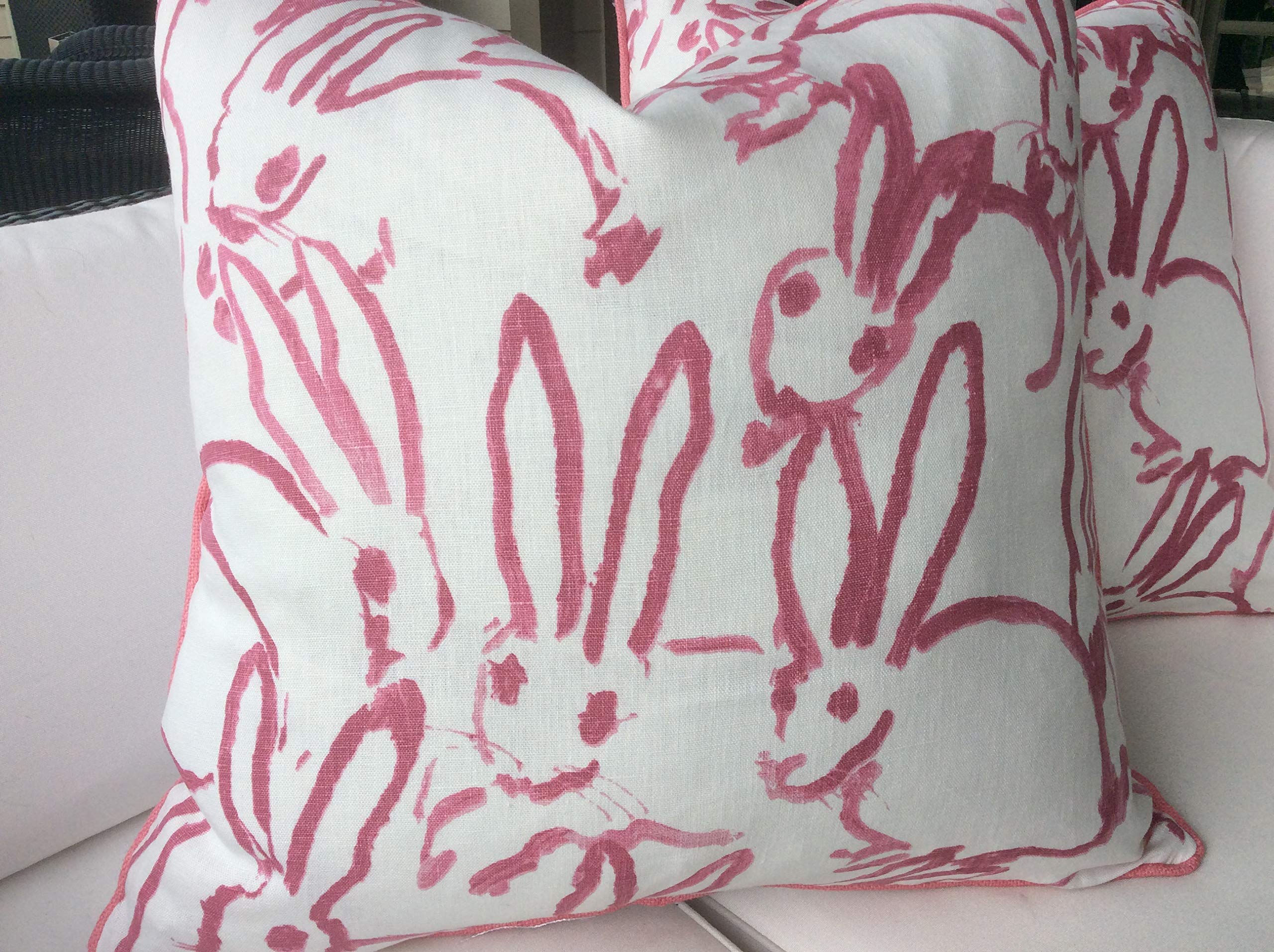Flowershave357 Groundworks for Lee Jofa Hunt Slonen Bunny Hutch in Pink and whitewith HOT Pink cordpillow Cover
