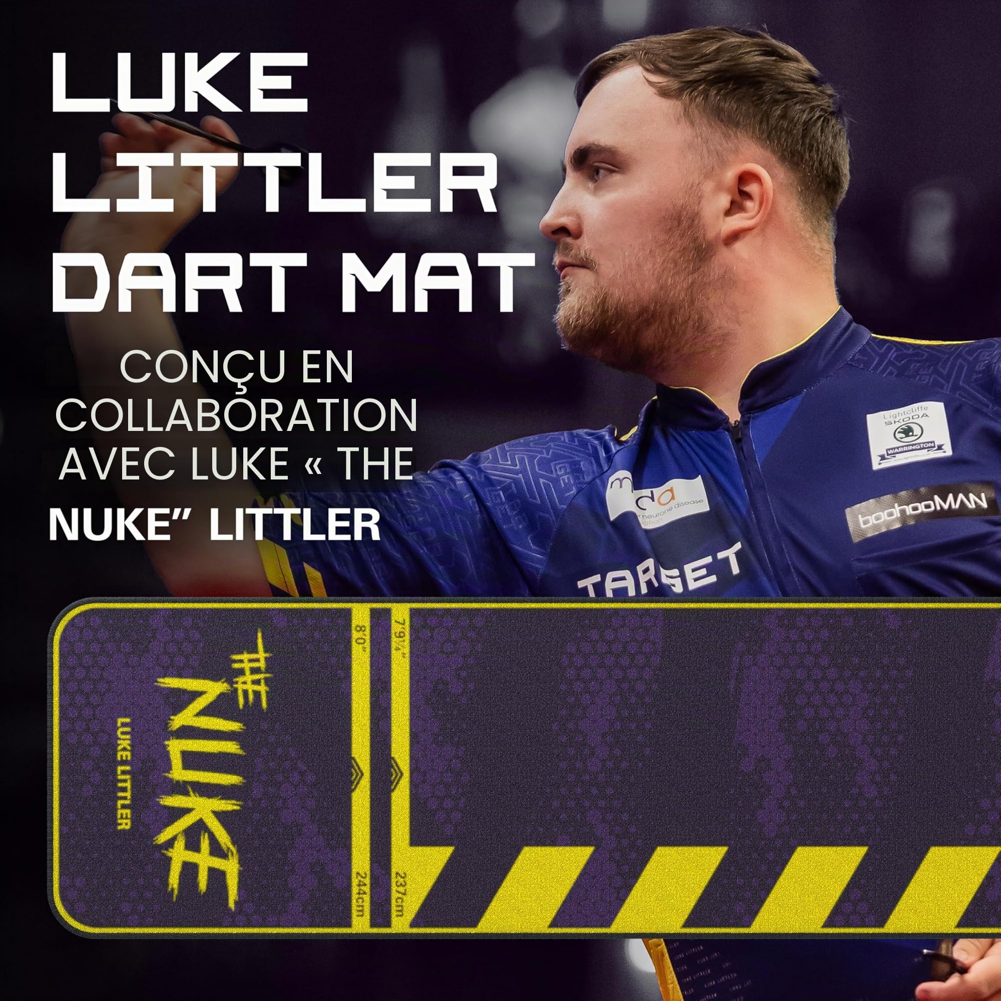 Target Darts Luke Littler Tapis de fléchettes The Nuke Darts | Tapis de fléchettes avec Pointe Souple et Pointe en Acier Distance de Ligne de Projection | Tapis antidérapant pour la Protection du Sol