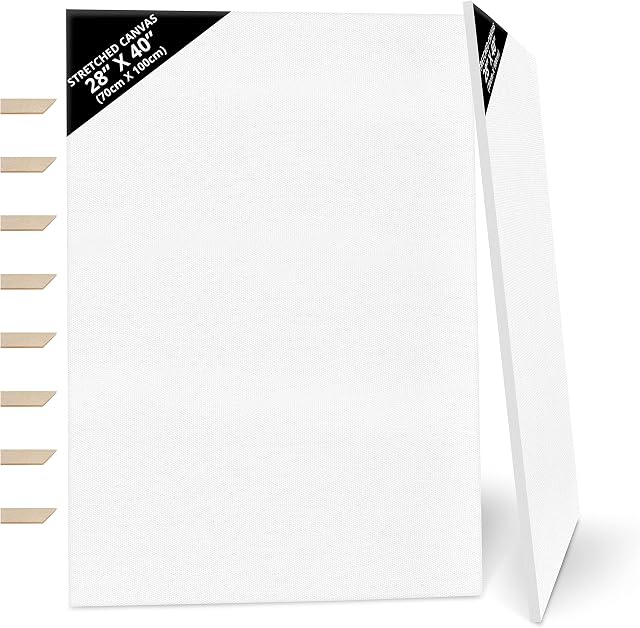 Kurtzy 2 Pack Blank Canvas - 70 x 100cm (28 x 40 inches) - Extra Large Pre Stretched Canvas Panels with Wooden Wedges - Suitable for Acrylic and Oil Painting Also for Sketching and Drawing