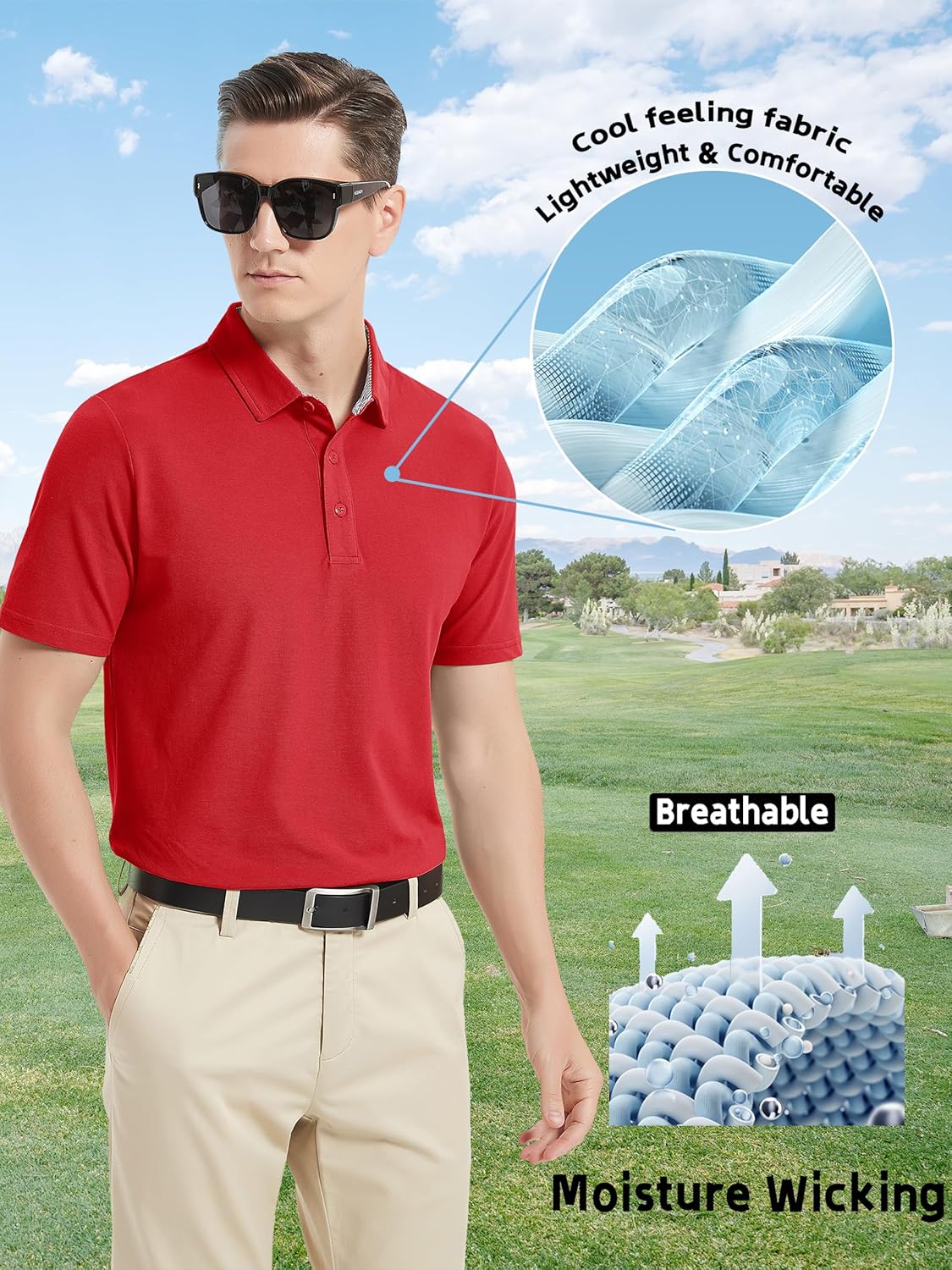 MAGCOMSEN Men's Polo Shirts Short Sleeve Cotton Pique 3 Button Classic Fit Casual T-Shirt Performance Golf Shirts - Image 7