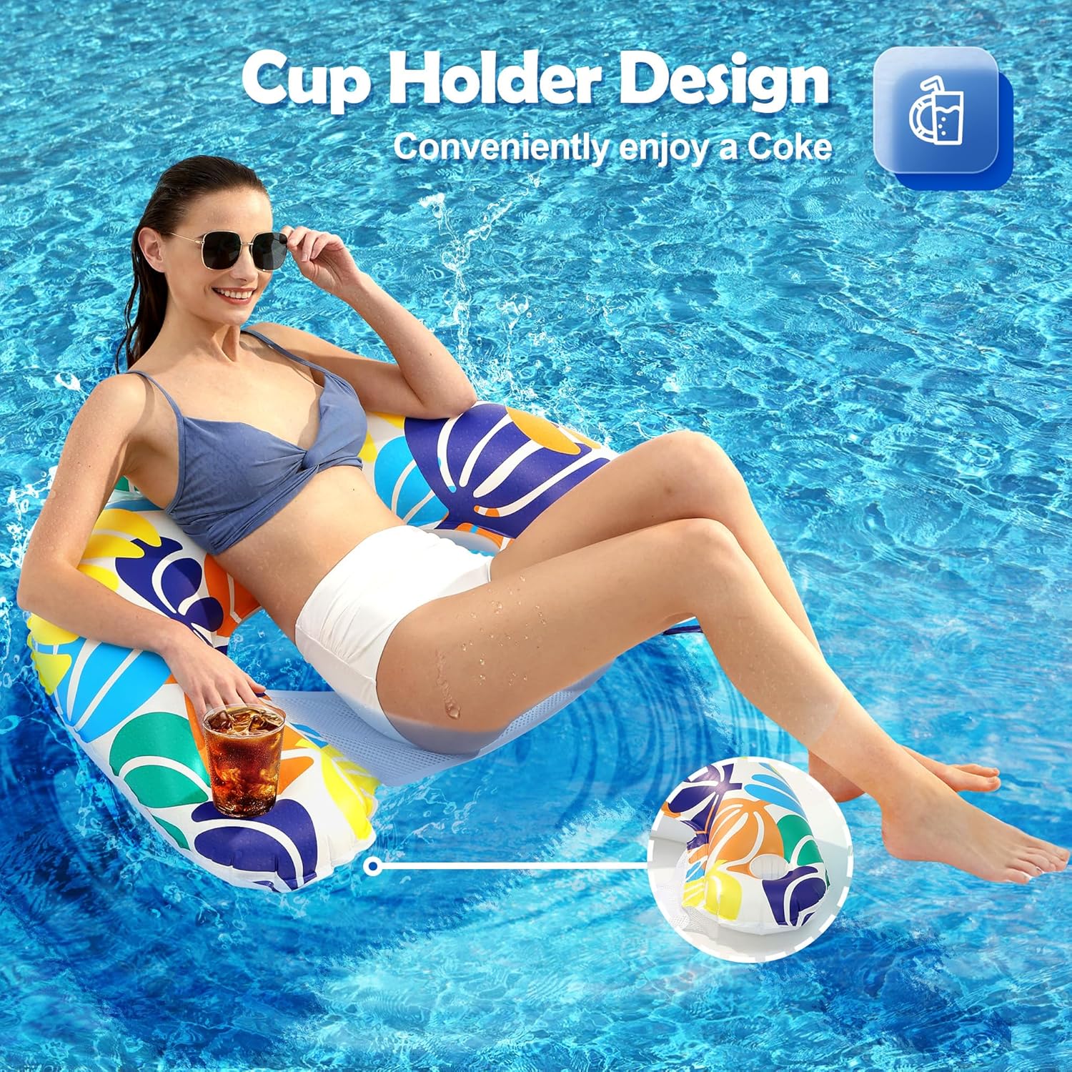 2 Pack Pool Floats Adult,Inflatable Float Chair with Two Cup Holders,Perfect for Adult Summer Water Parties to Bring us Leisure and Relaxation