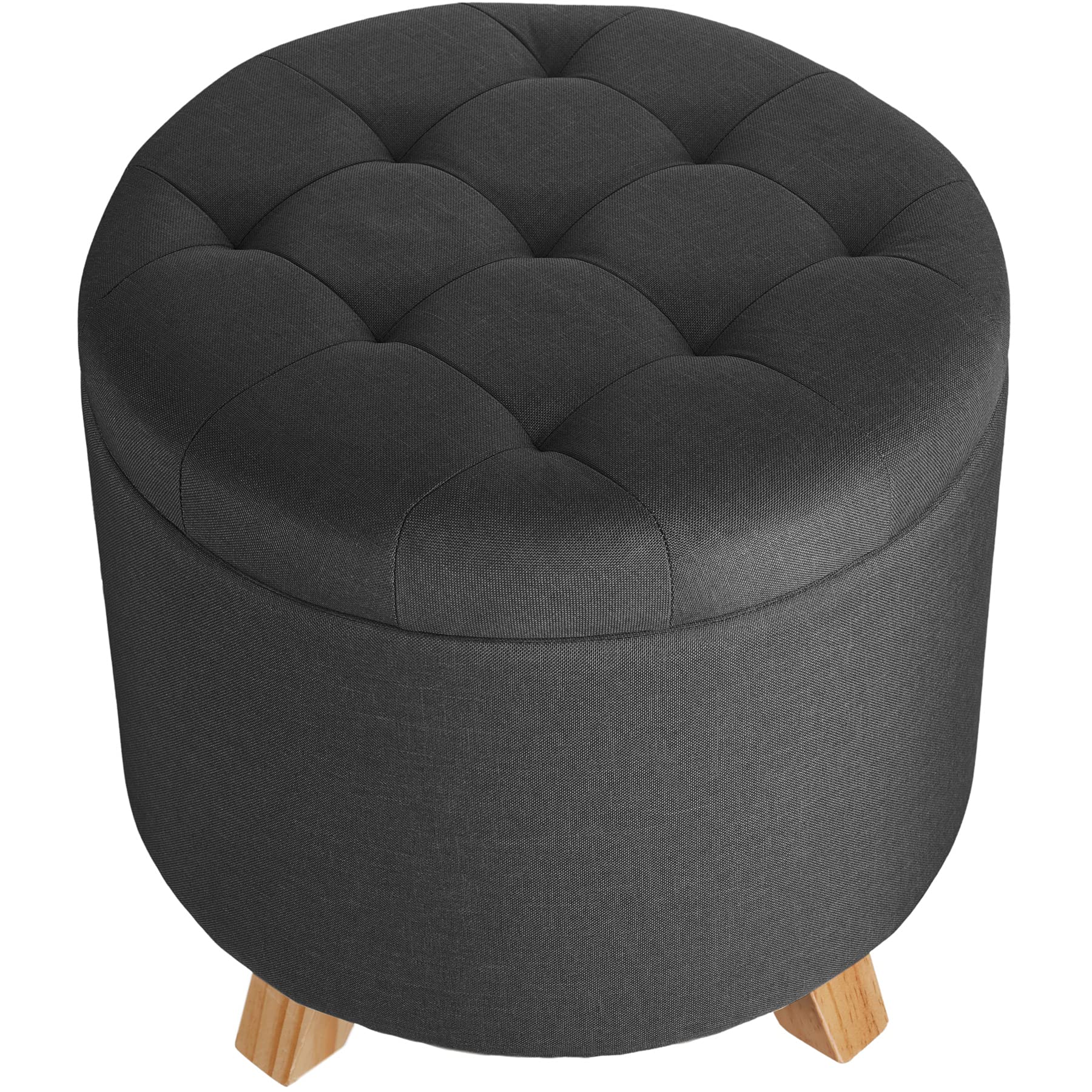 tectake® Puff Almacenaje con Acolchado Efecto Lino, Patas de Pino con Fieltro, Ideal como Puff Salon en Dormitorio, Taburete Reposapies o Taburete Tocador - 44,5 x 44,5 x 41,5 cm Gris Oscuro