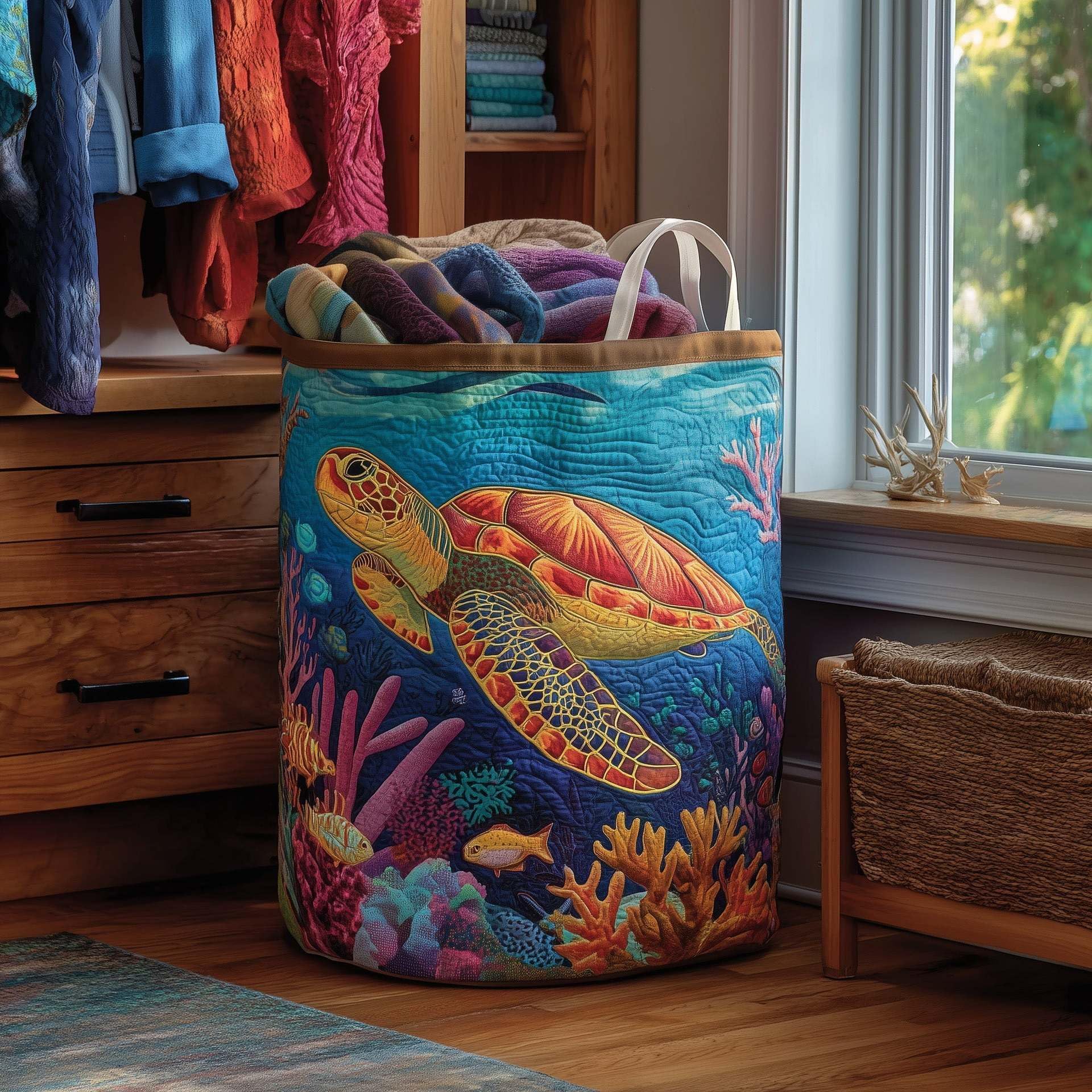Wäschekorb Schäfchenwelt, Gesteppter Wäschekorb Schafe mit Griffen, Zusammenklappbarer Wäschekorbs Boho aus Weichem Stoff, Groß für Kinderzimmer, Kleidung & Spielzeug，Style 9：L：20"X28"