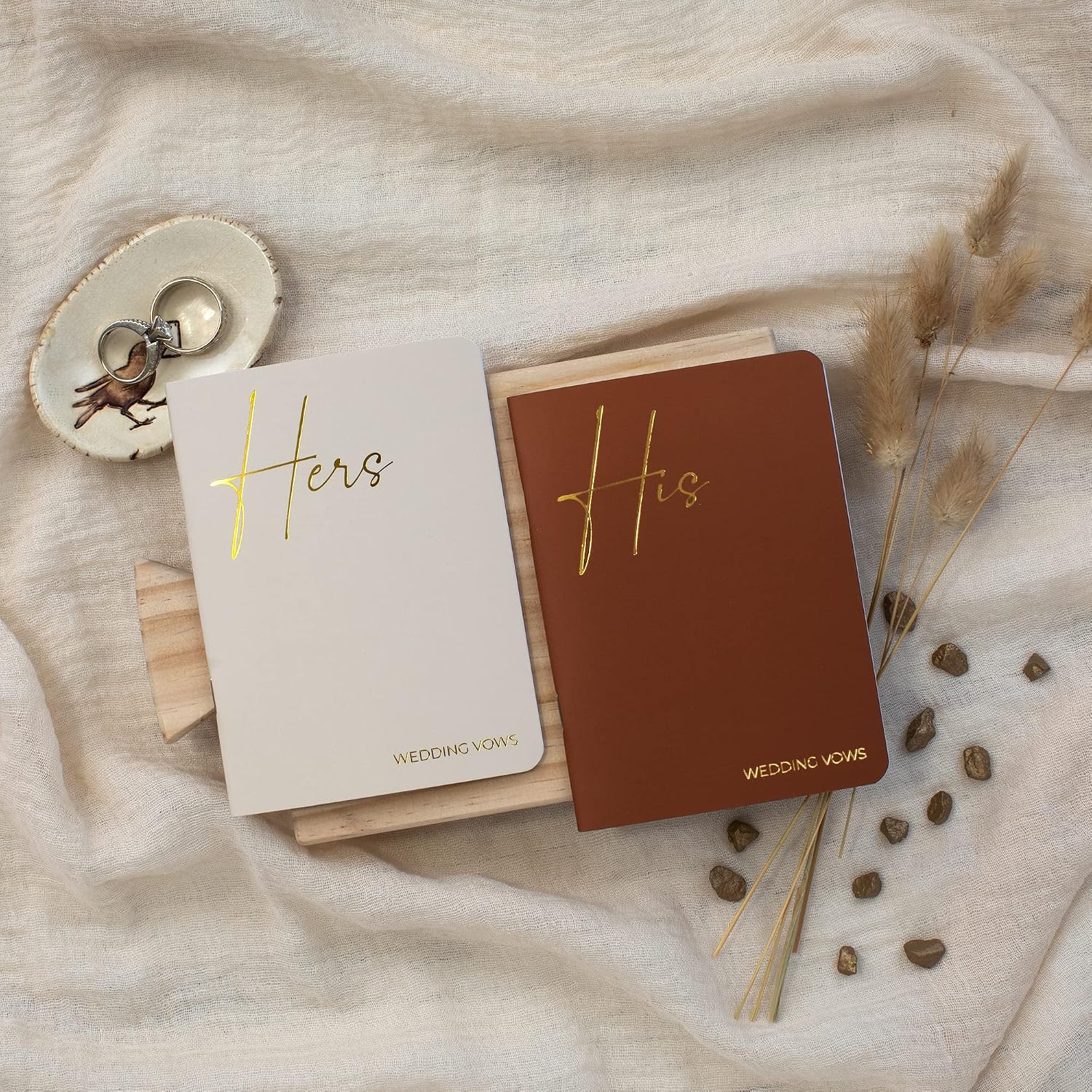 Elegant Vow Books With Gold Foil Lettering For Your Wedding - His and Hers