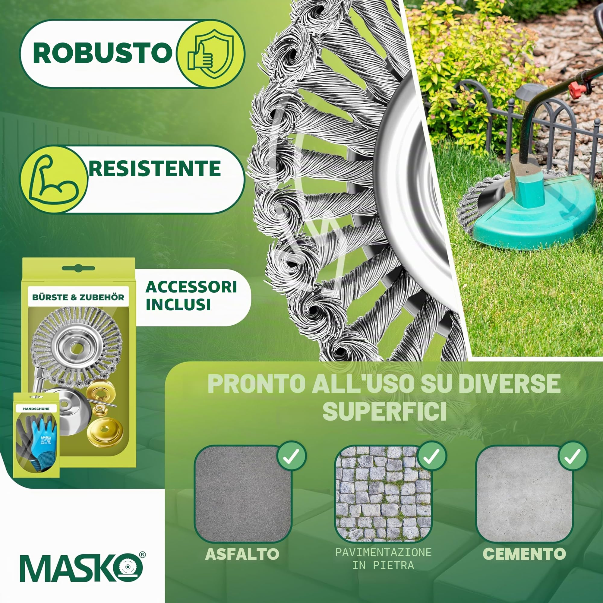 MASKO® Spazzola per erbacce per decespugliatore e decespugliatore | Spazzola per erbacce 25,4 & 20 mm foro | Spazzola metallica per la rimozione efficace delle erbacce compatibile con Stihl | Spazzola