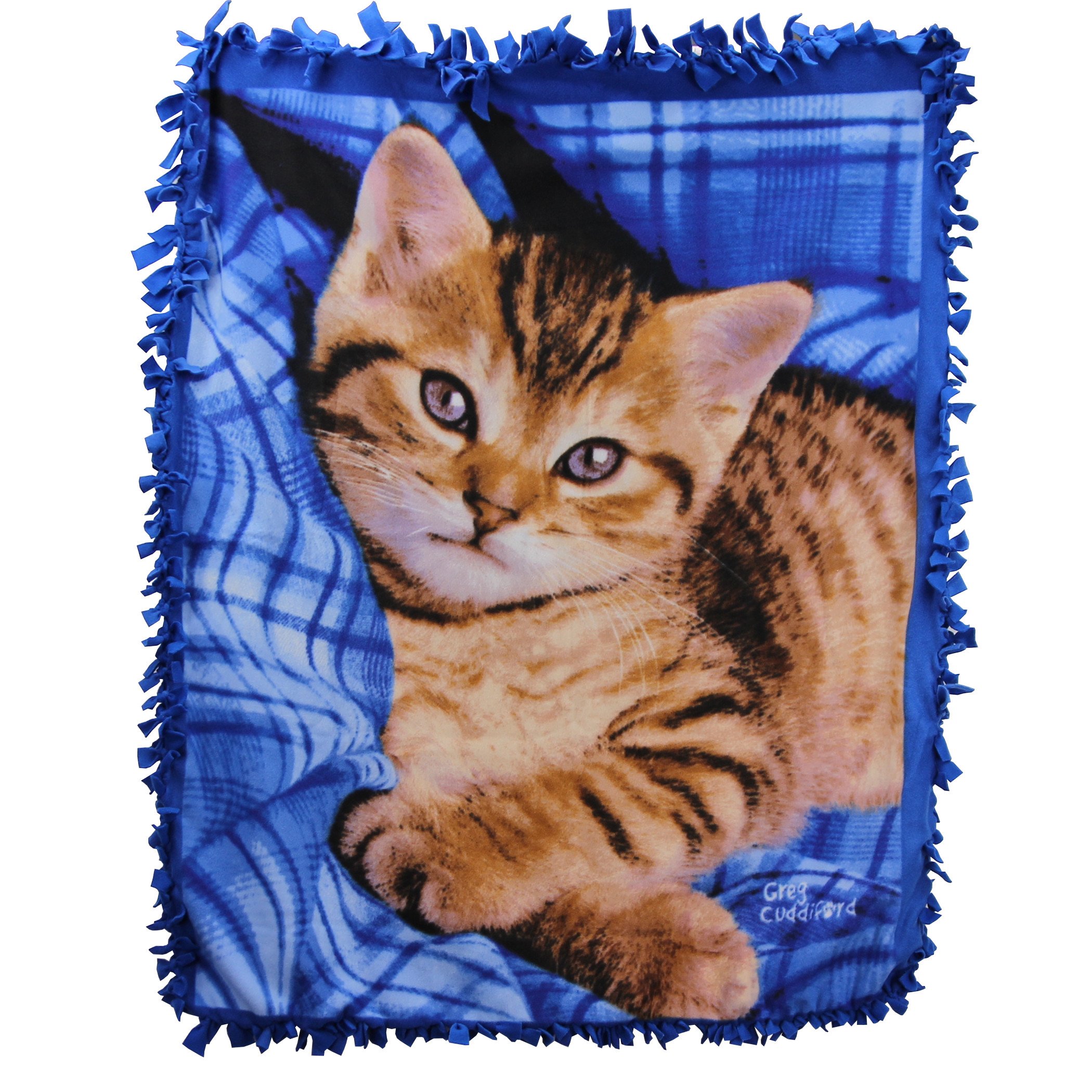No-Sew Decken-Kit „Kätzchen“ – Vorgefertigte DIY-Kuscheldecke, 127 X 152 Cm, Blau, Waschbar