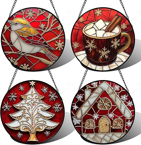 Miniatura 25 de Colgante de Vidrieras para Ventana - 5 Gatos en una Rama Atrapasol para Ventanas Puertas Decoración del Hogar y Navidad, Día de la Madre Día del