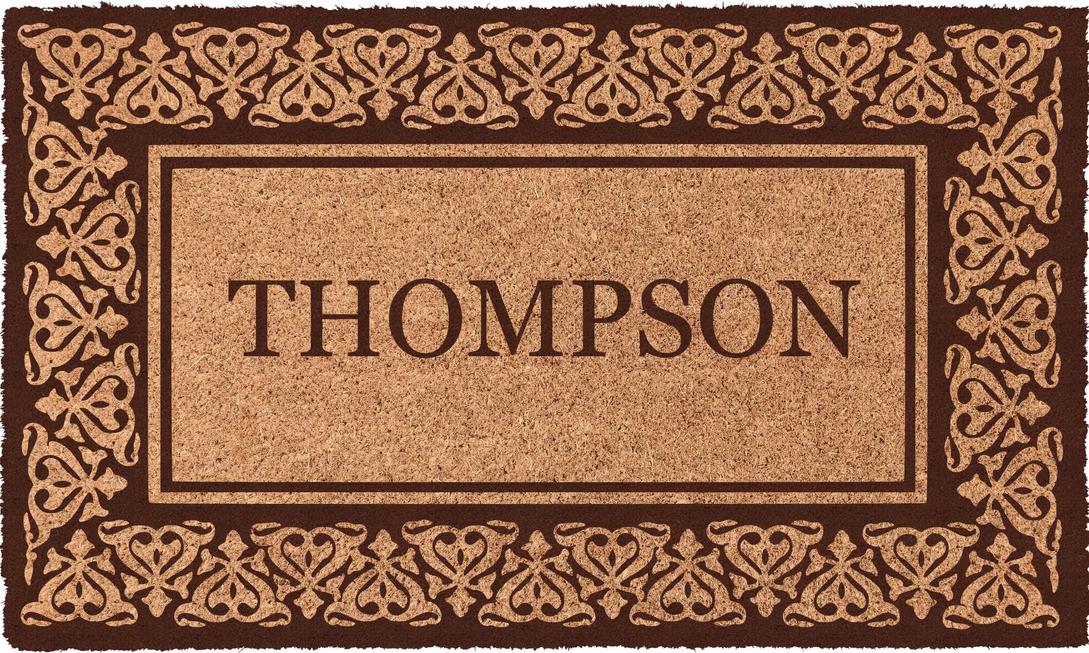COCO MATS 'N MORE Coco Coir Door Mat โ Personalized Outdoor Welcome Mat, Front Porch Mat with Vinyl Backing & Heavy-Duty Dirt-Trapping Bristles, (18" x 30" | Brown | Blooming Hearts | Made in USA)