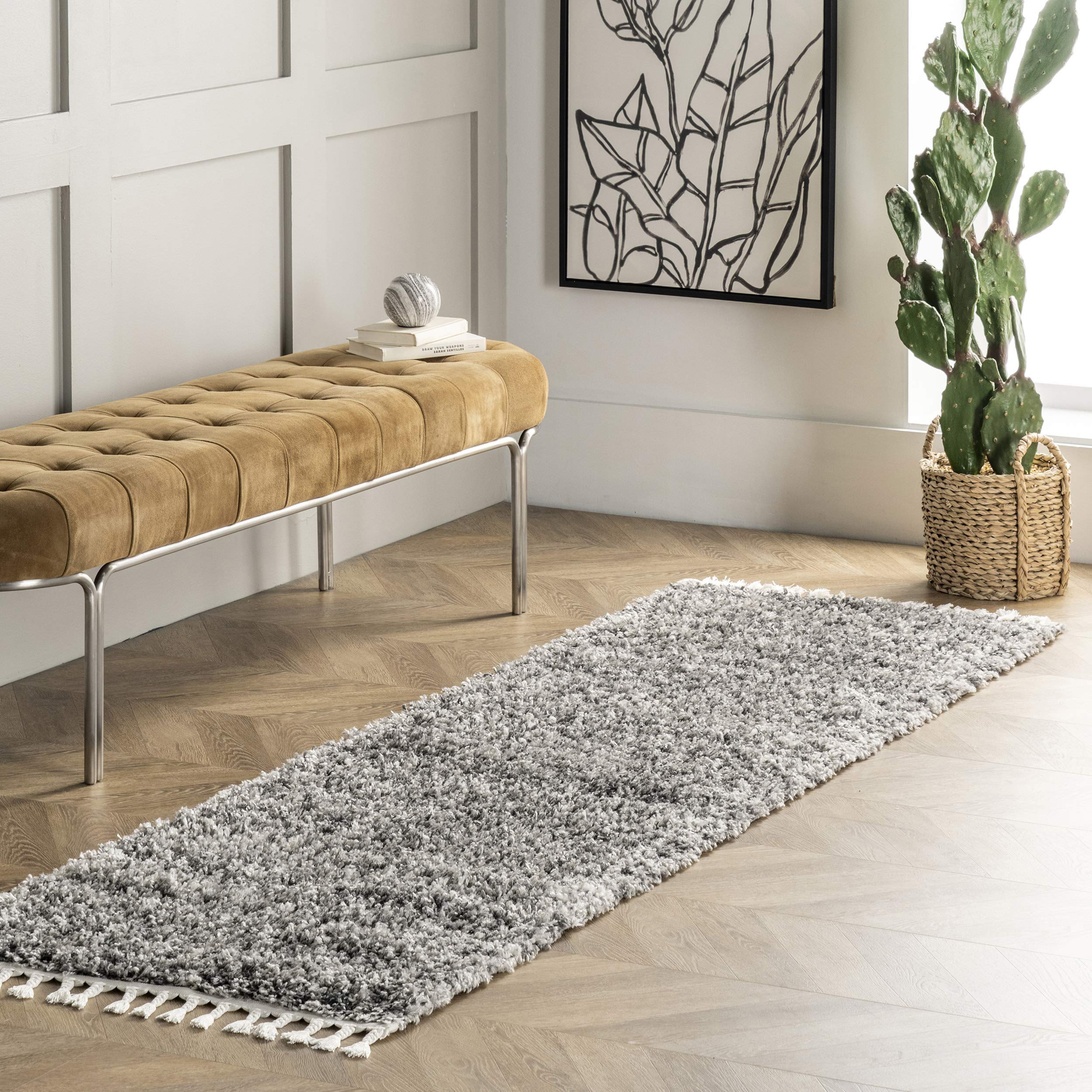 nuLOOM Brooke Shag Tasseled Runner Rug, 2' 6" x 8', Grey